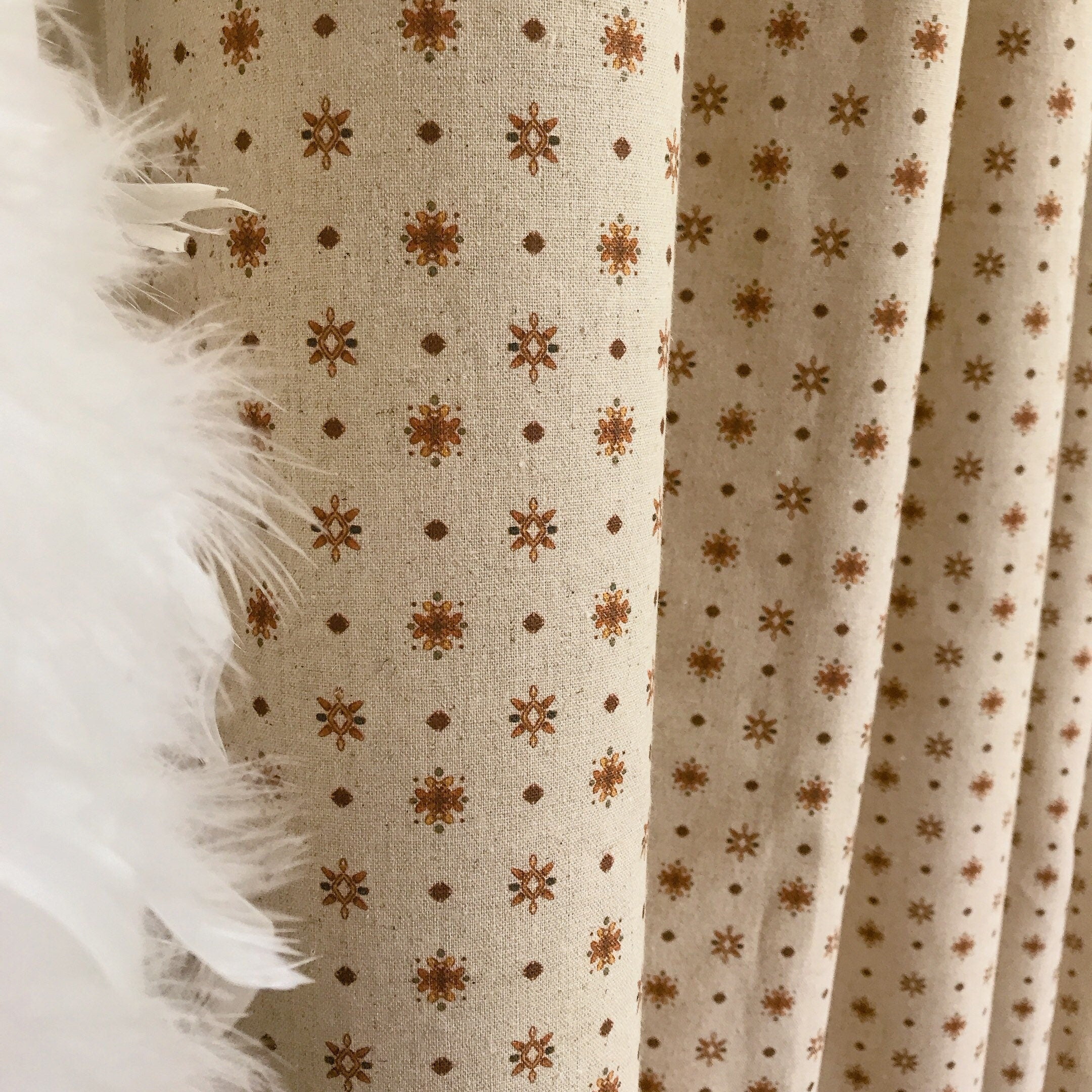 Copper Brown Circle Curtain on Natural Beige