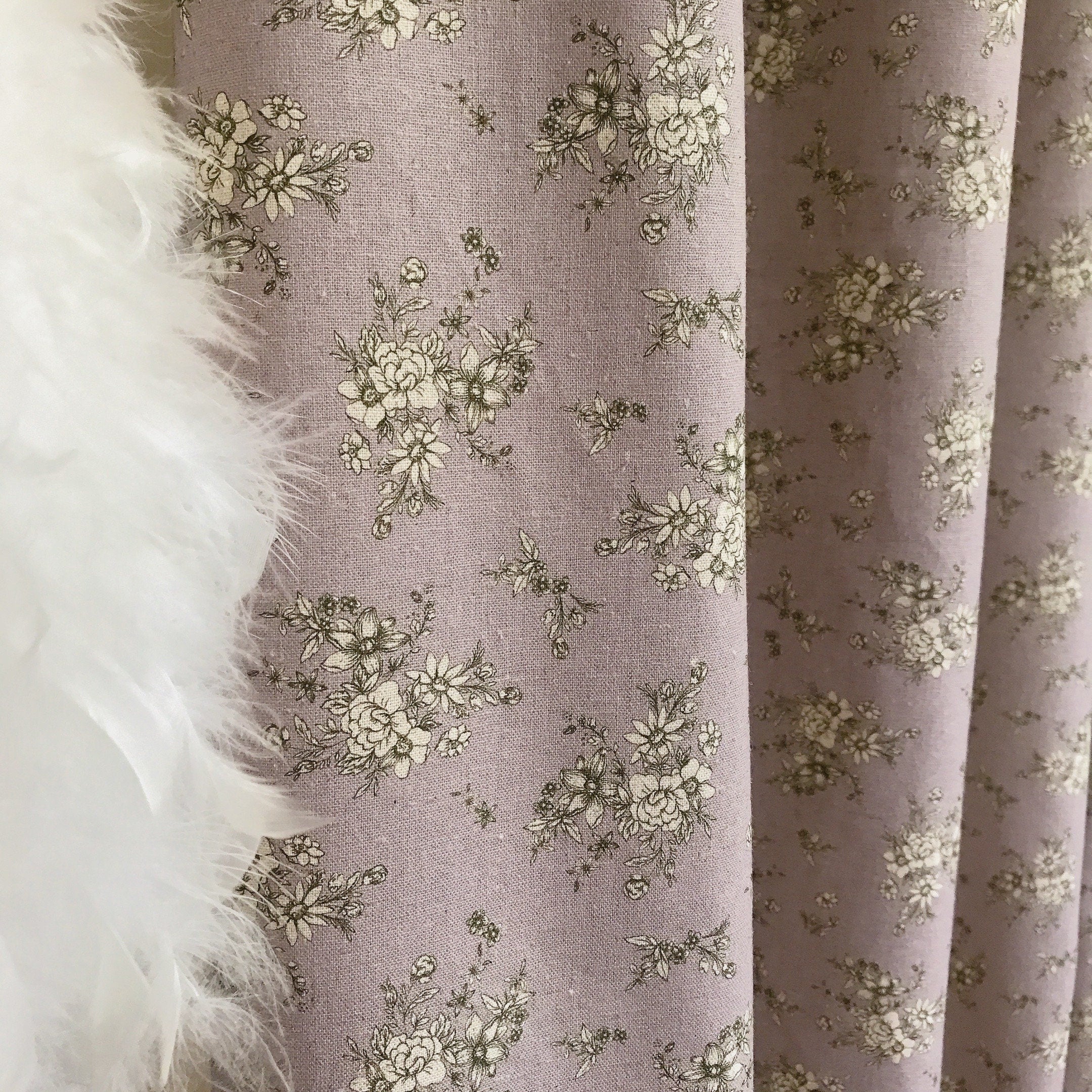 Natural Beige Floral Curtain on Faded Purple