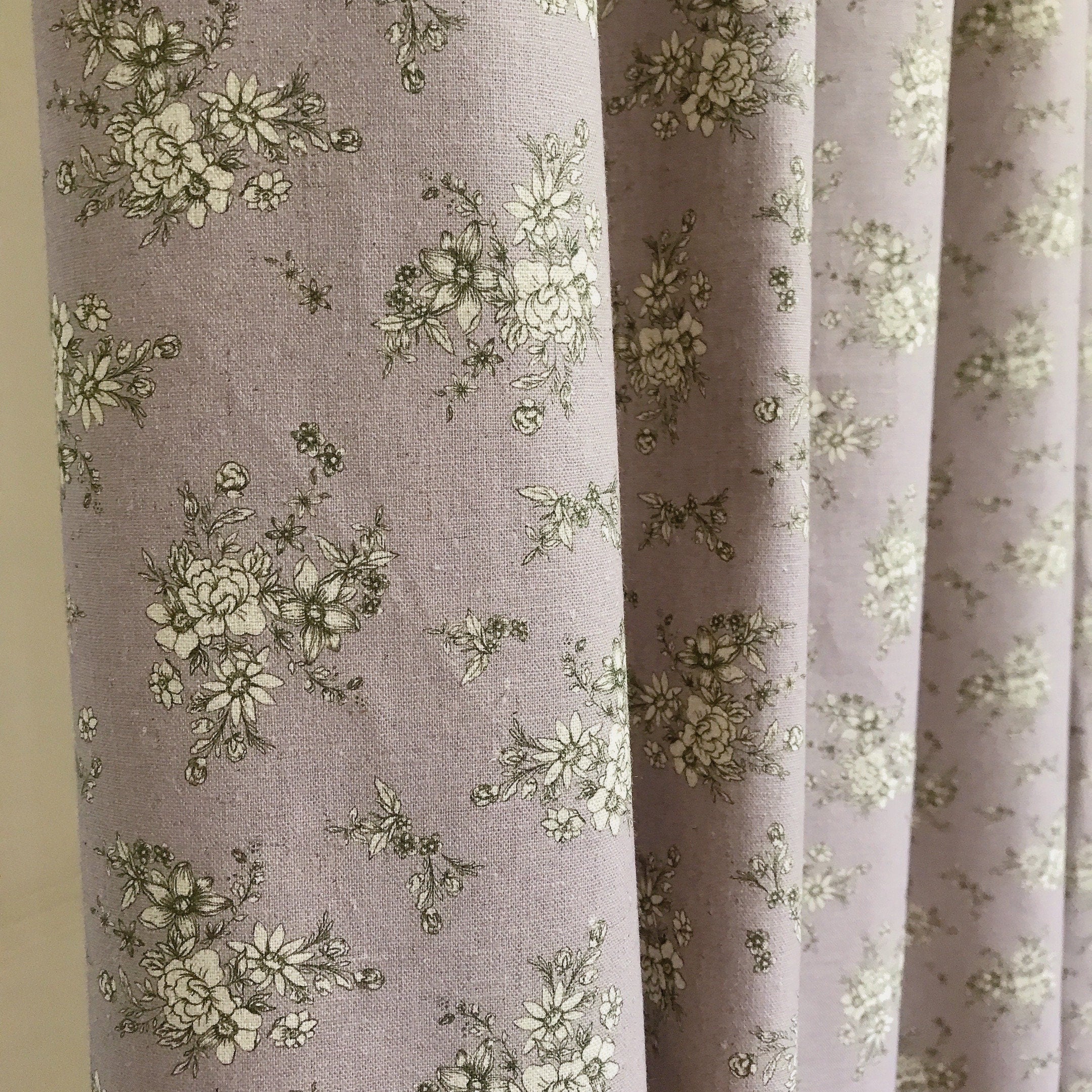 Natural Beige Floral Curtain on Faded Purple