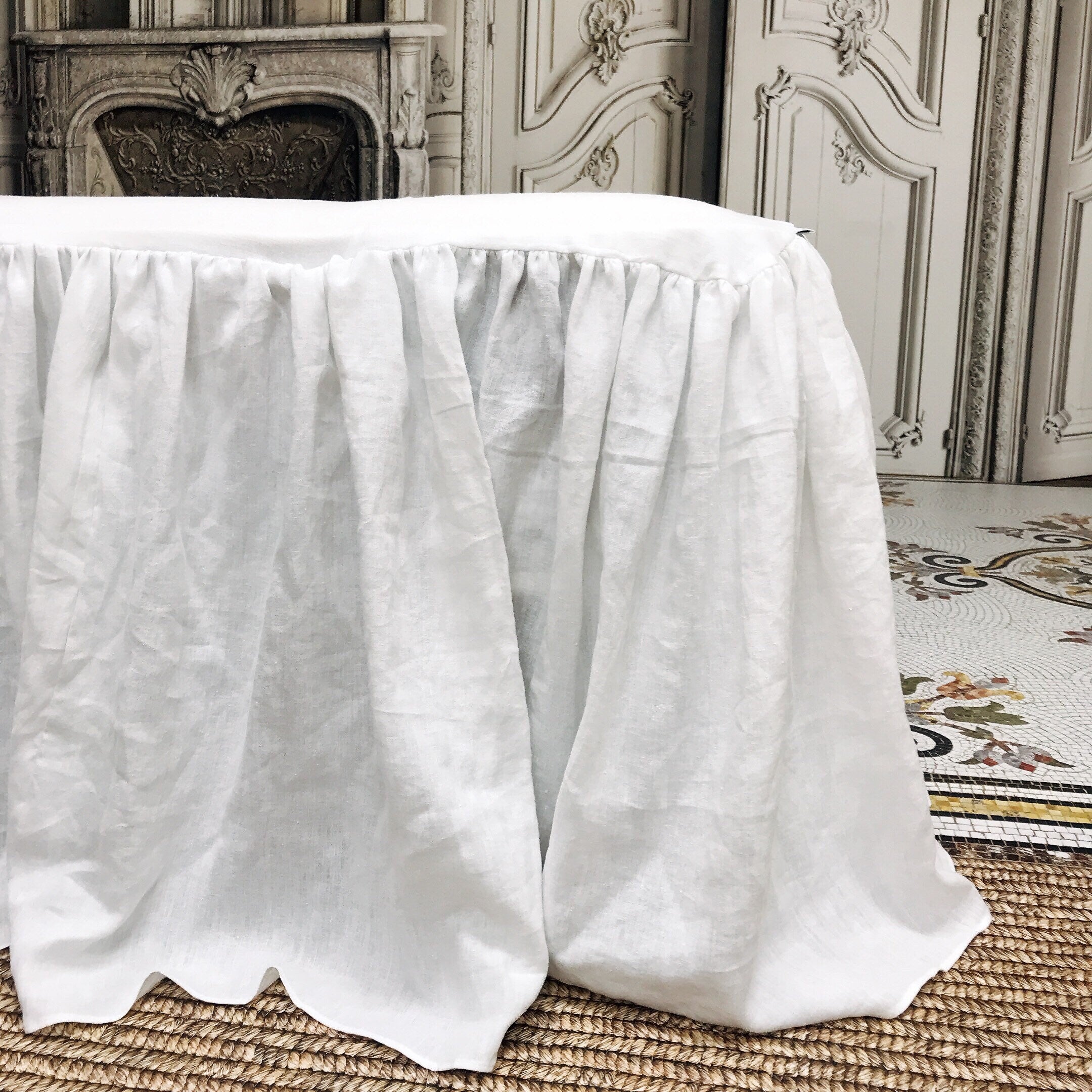 Washed White Linen Bedskirt