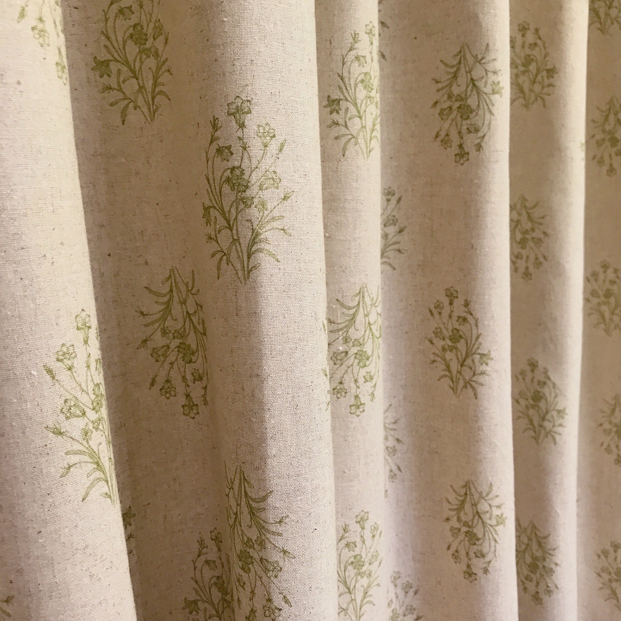 Olive Green Floral Curtain on Natural Beige