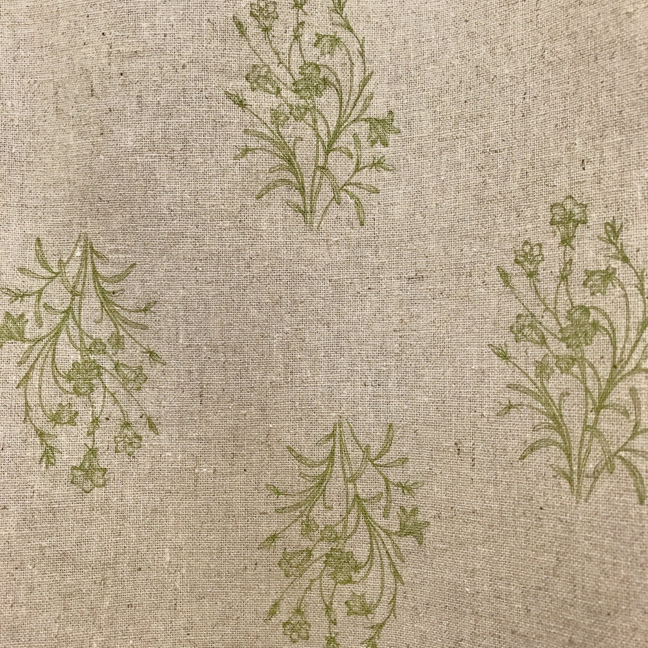 Olive Green Floral Curtain on Natural Beige