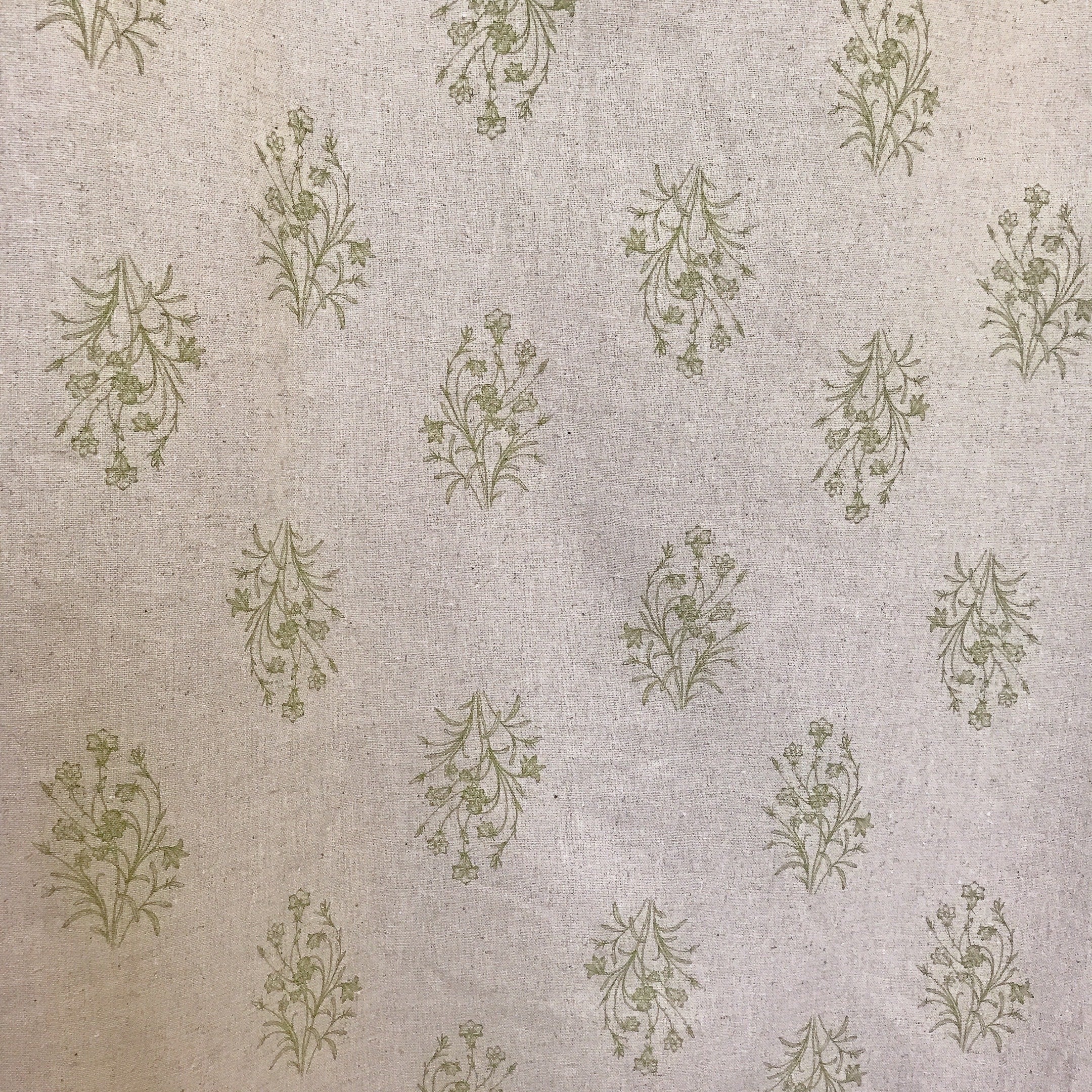 Olive Green Floral Curtain on Natural Beige