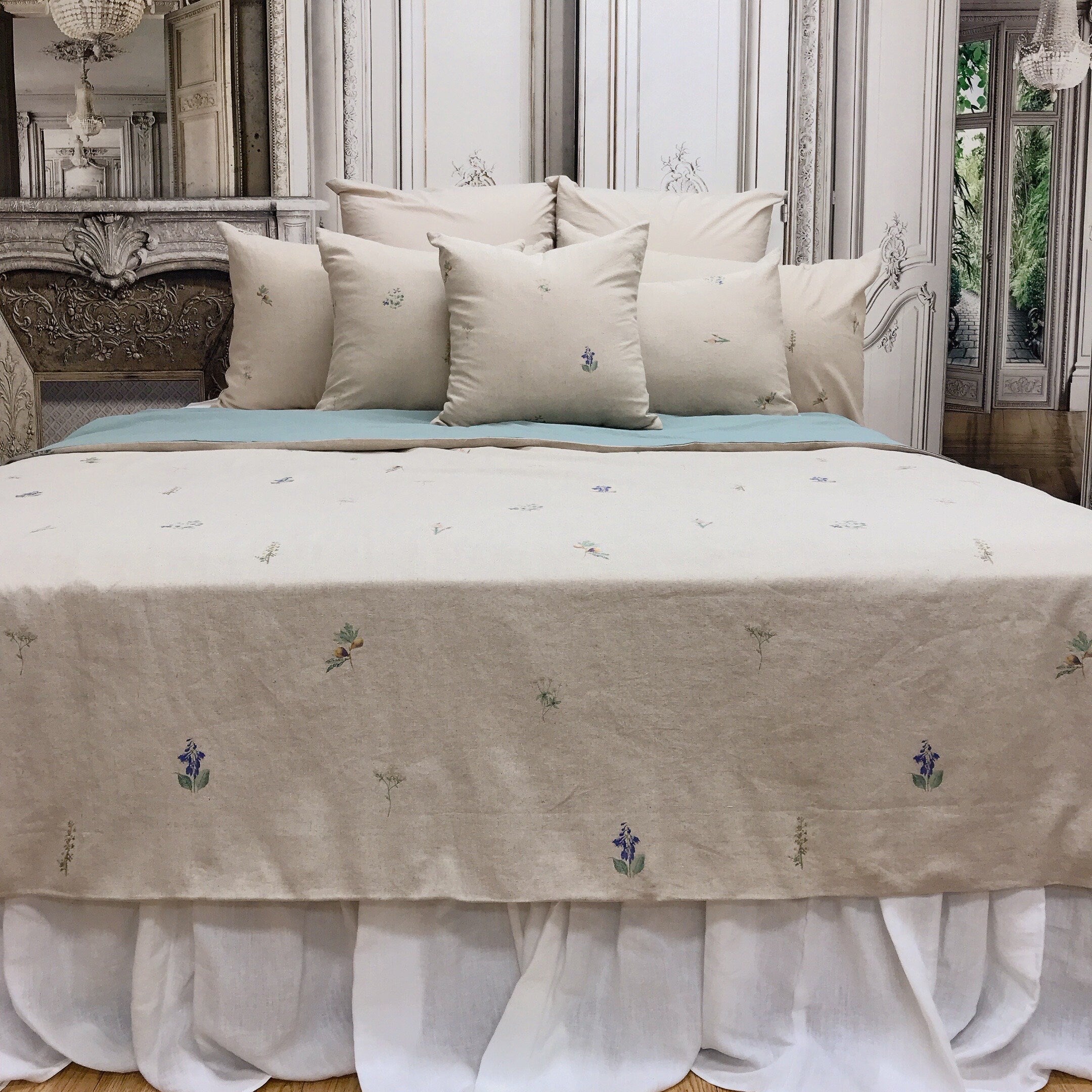 Subtle Botanical Duvet Cover on Natural Beige