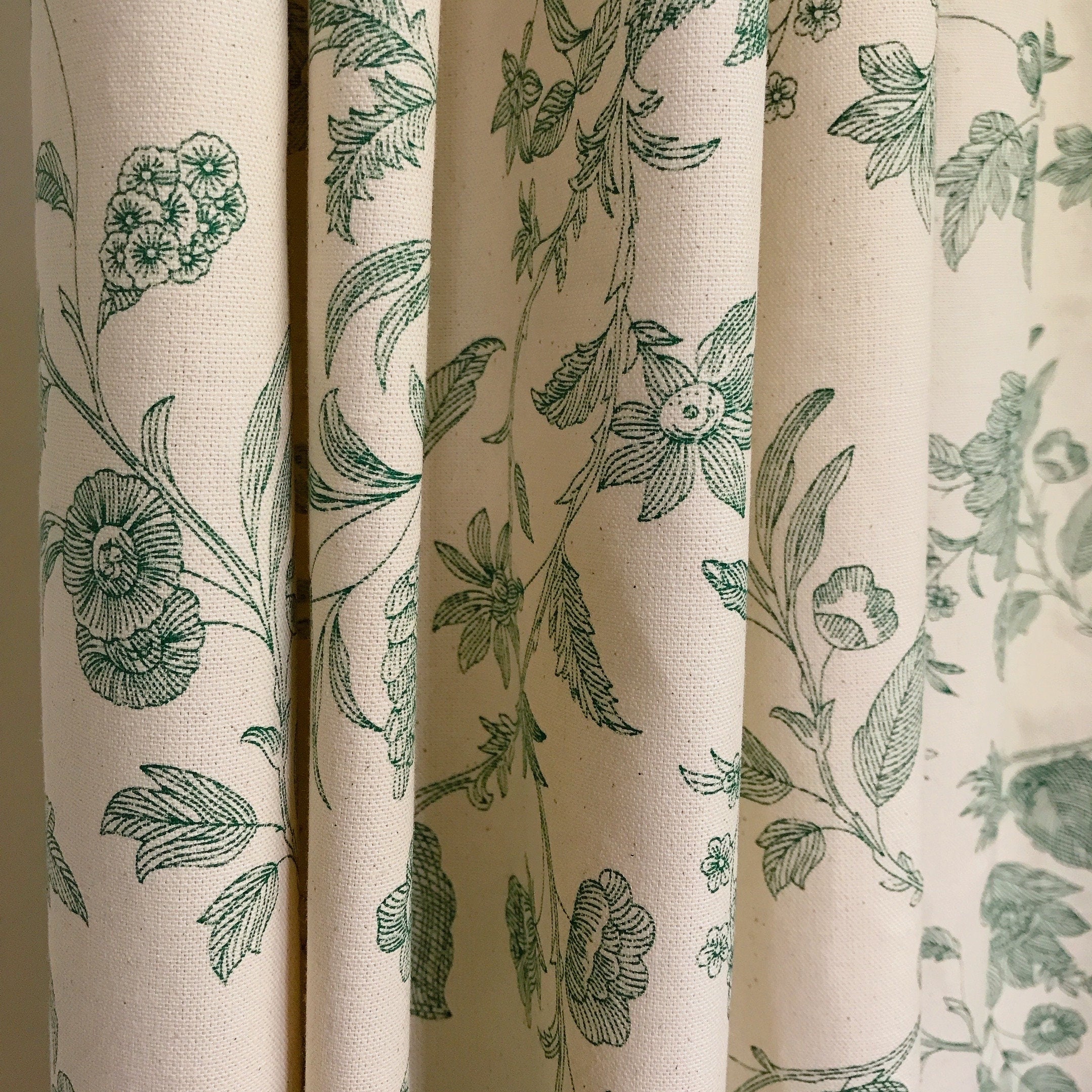 Green Floral Curtain on Natural Beige