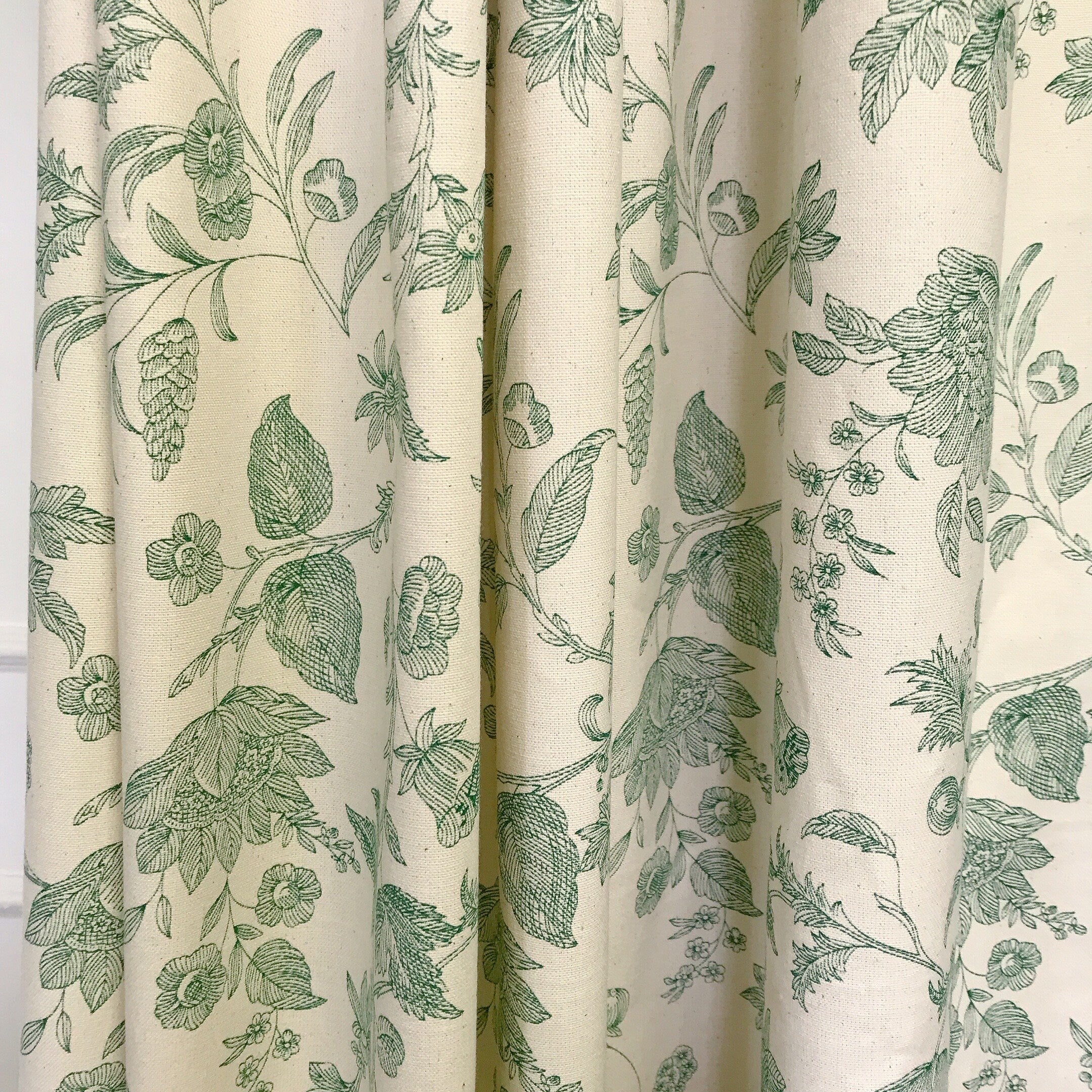 Green Floral Curtain on Natural Beige