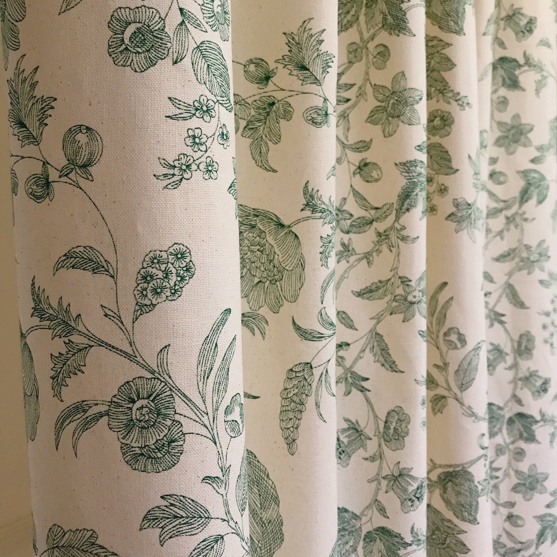 Green Floral Curtain on Natural Beige