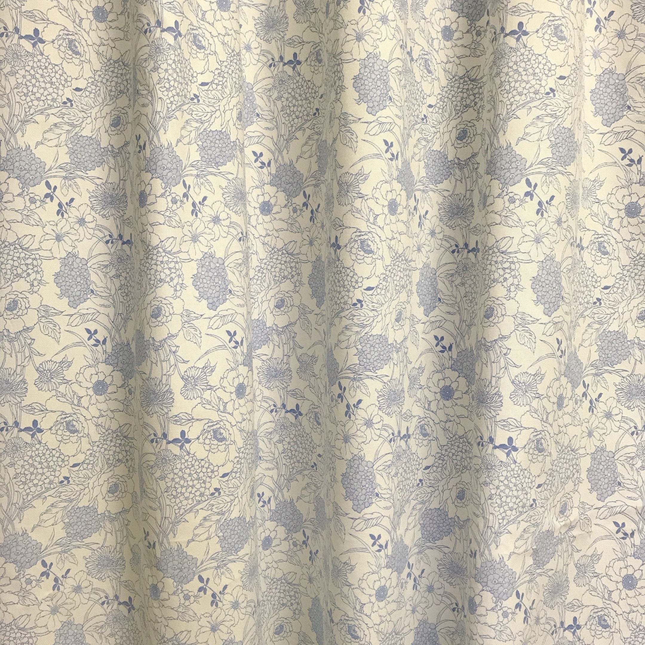 Light Blue Floral Curtain on White