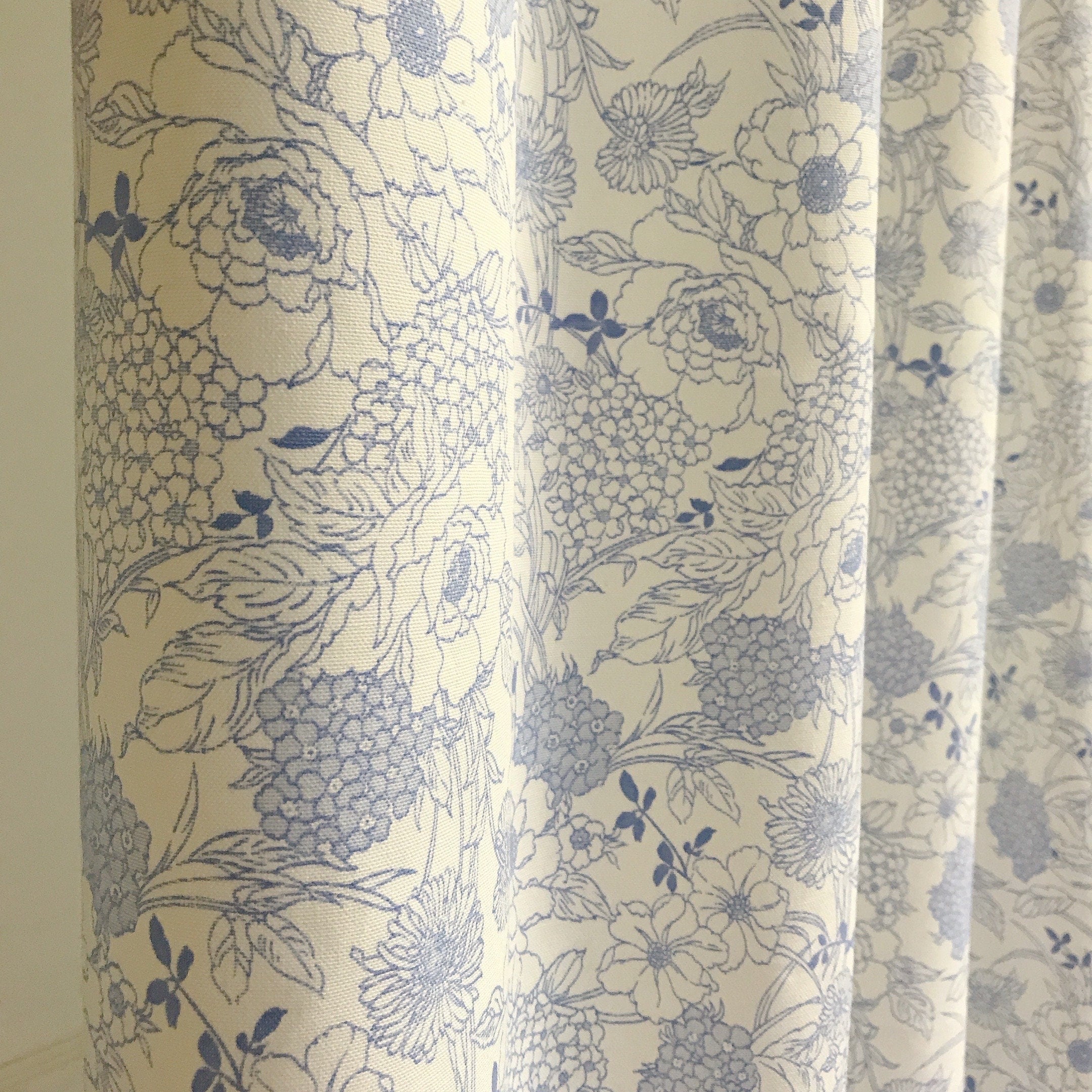 Light Blue Floral Curtain on White