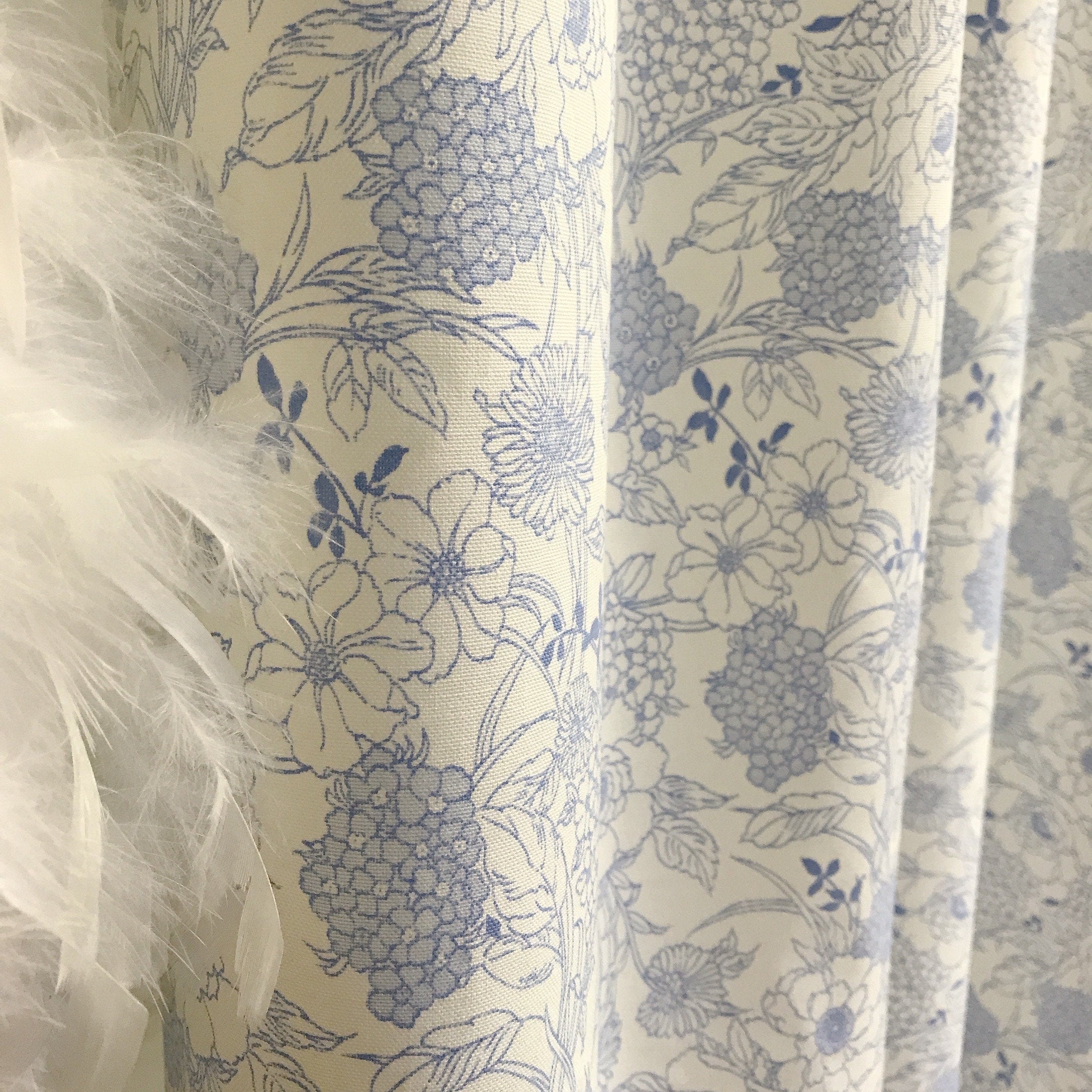 Light Blue Floral Curtain on White