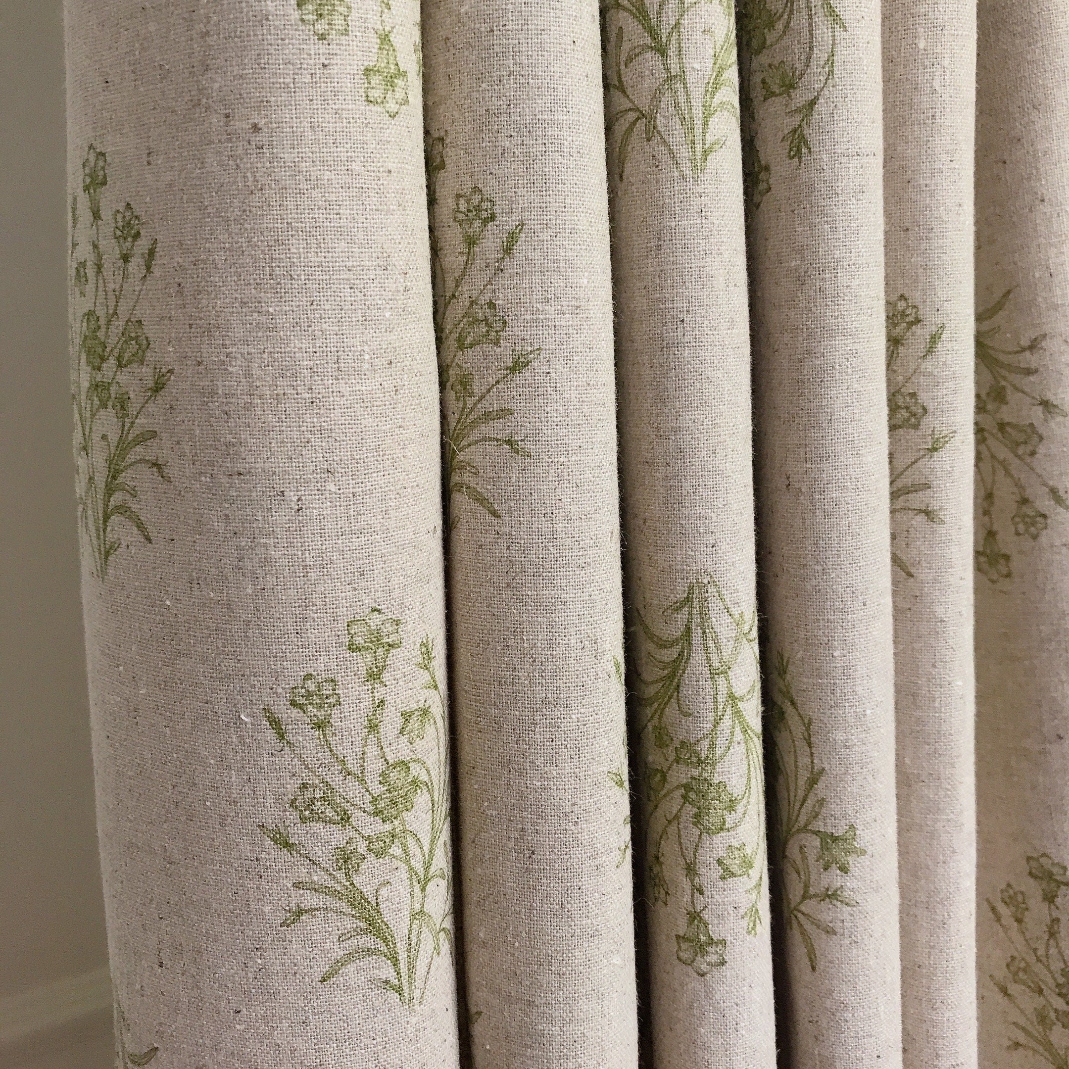 Olive Green Floral Curtain on Natural Beige