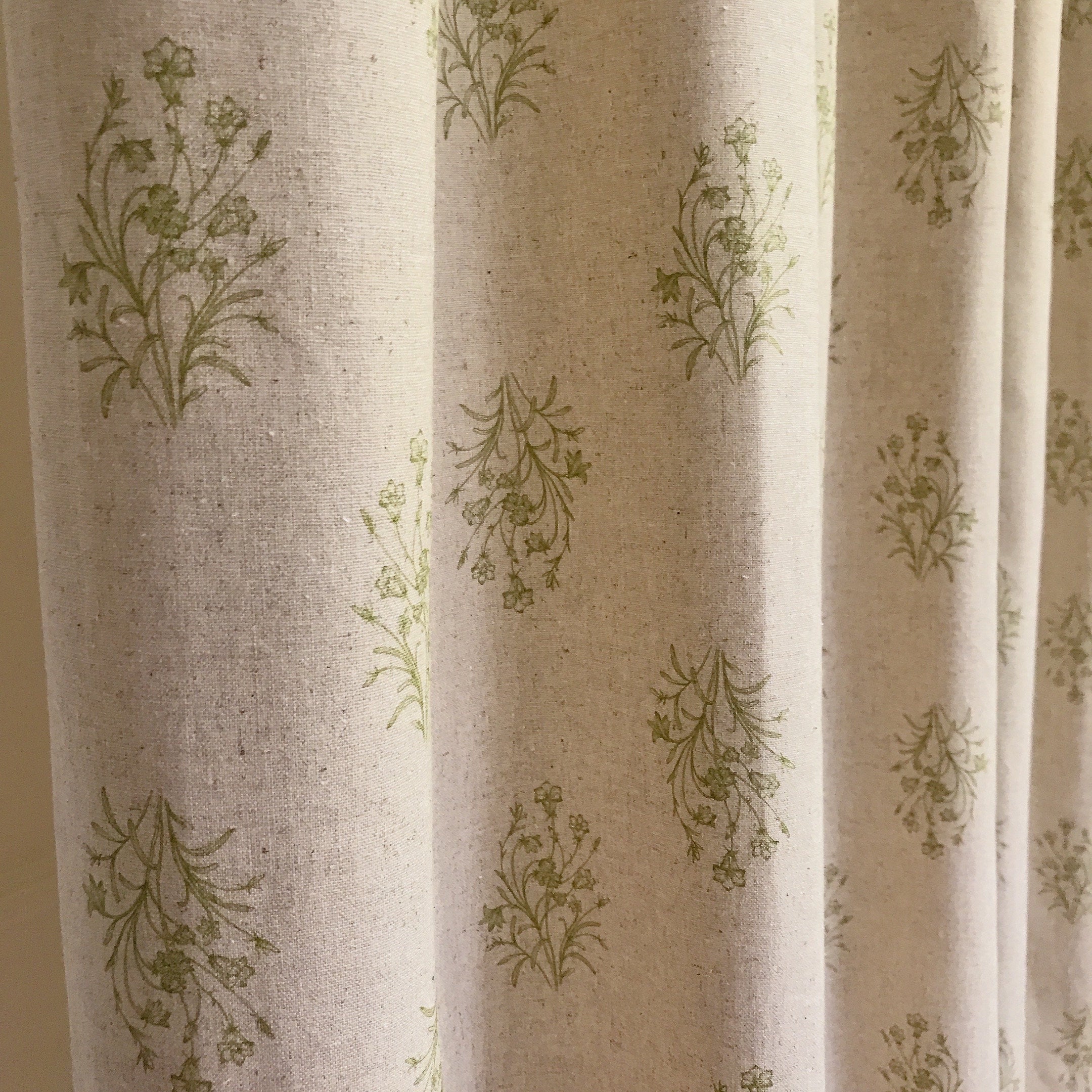Olive Green Floral Curtain on Natural Beige