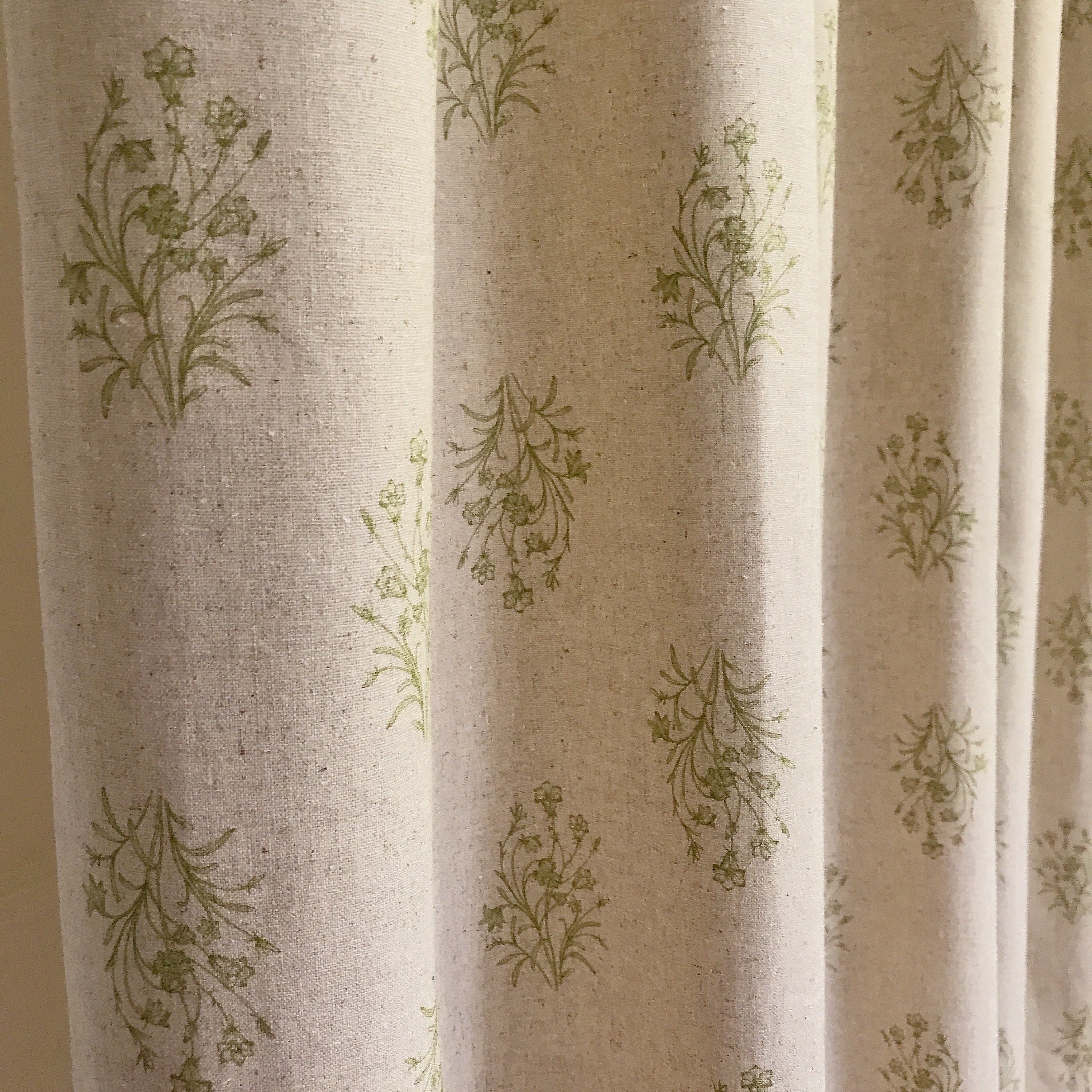 Olive Green Floral Curtain on Natural Beige