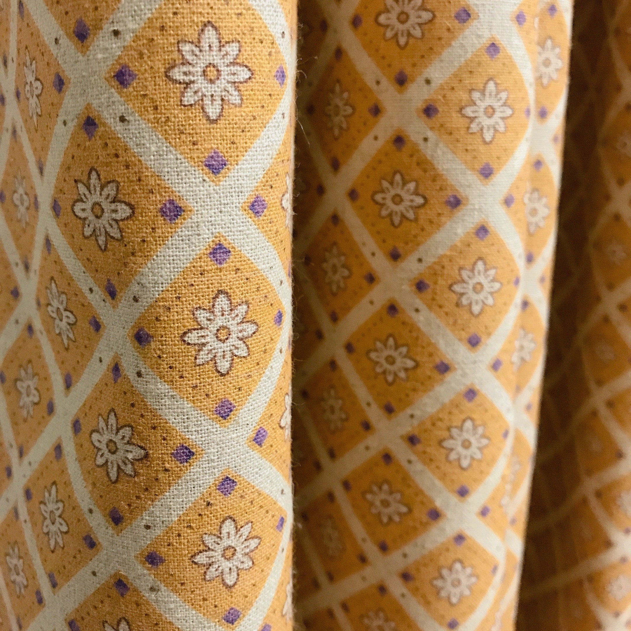 Camel and Beige Rhombus Floral Curtain on Natural Beige