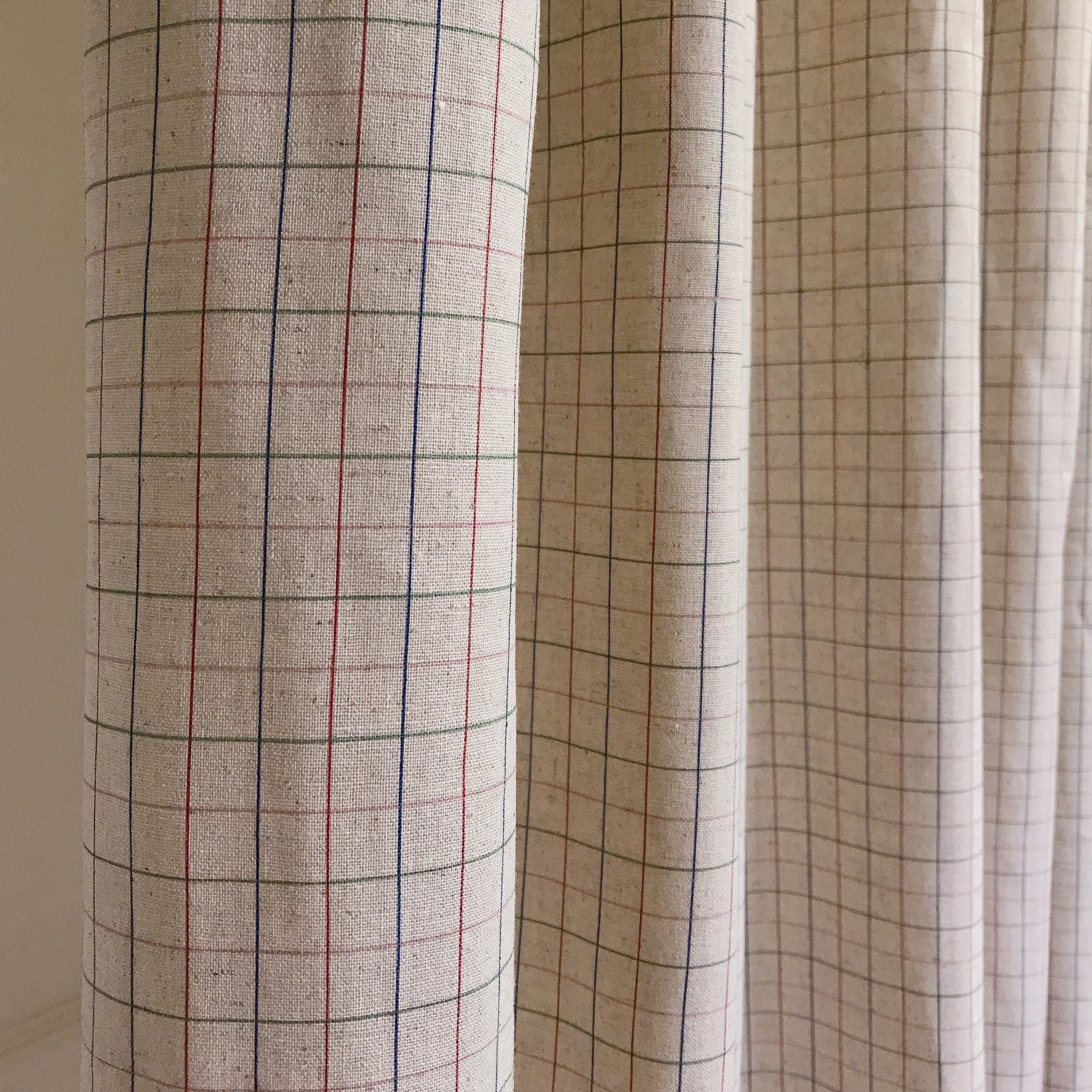 Olive Burgundy and Pink Plaid Curtain on Natural Beige