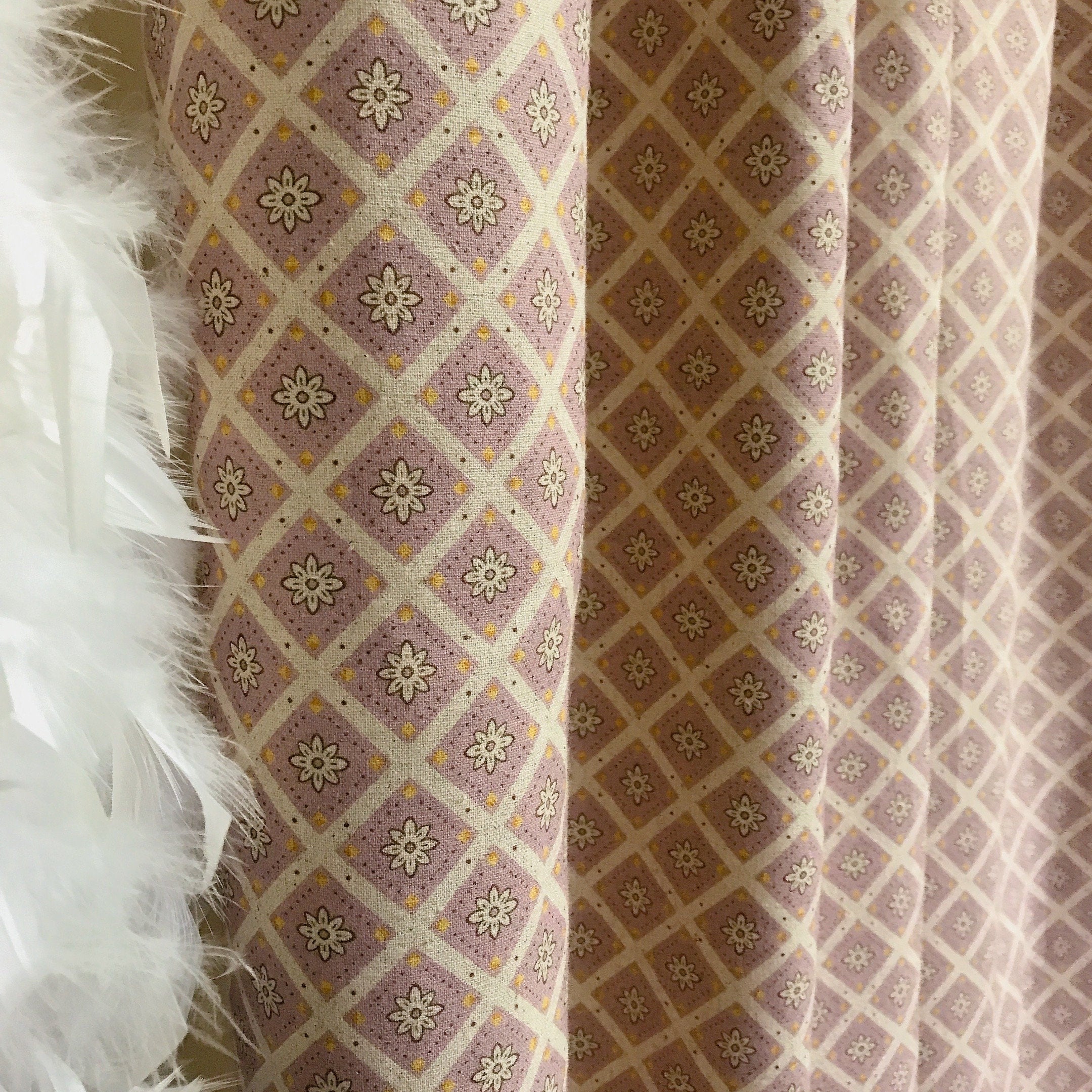 Brownish Purple Rhombus Curtain on Natural Beige