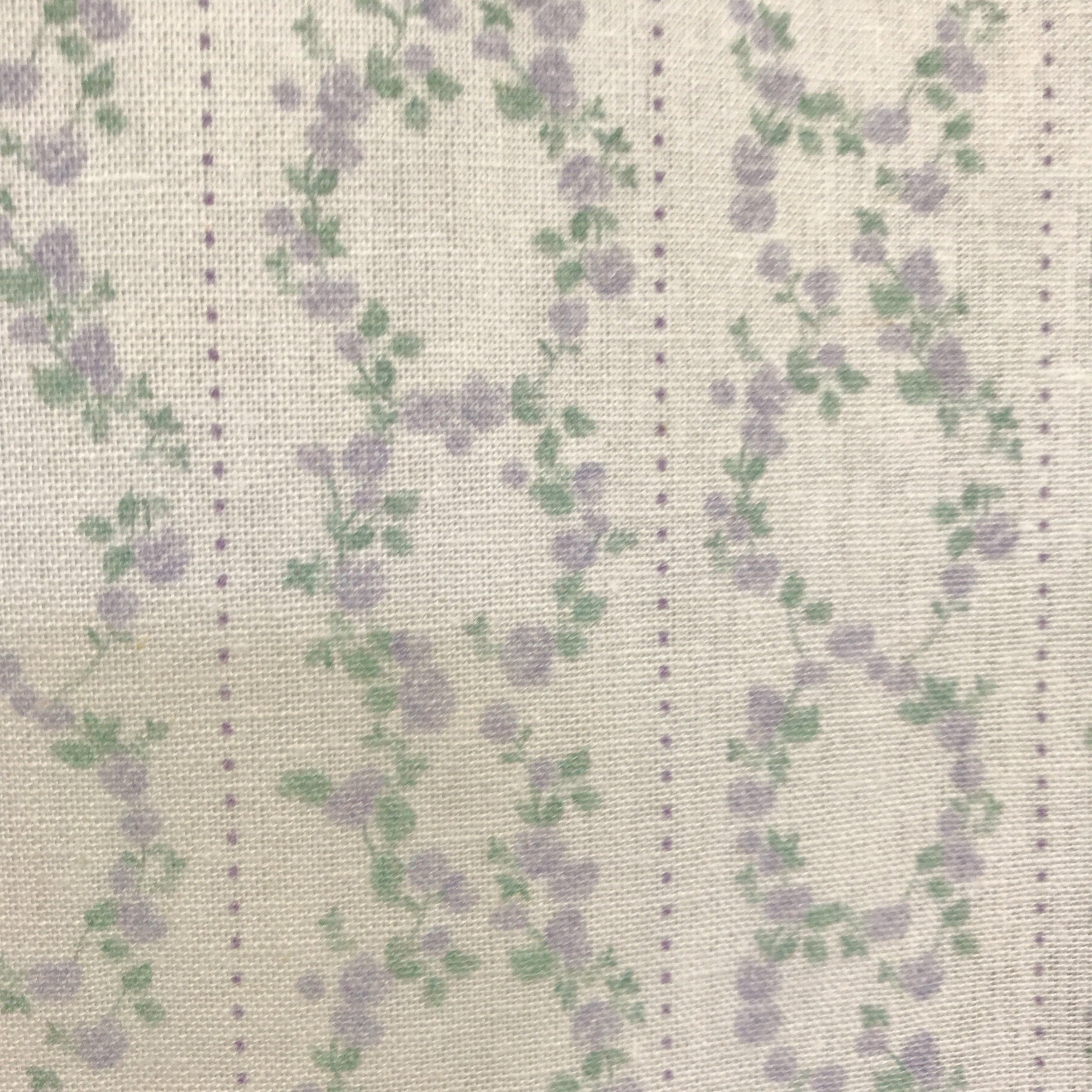 Lavender Floral Curtain with Green Vines on White