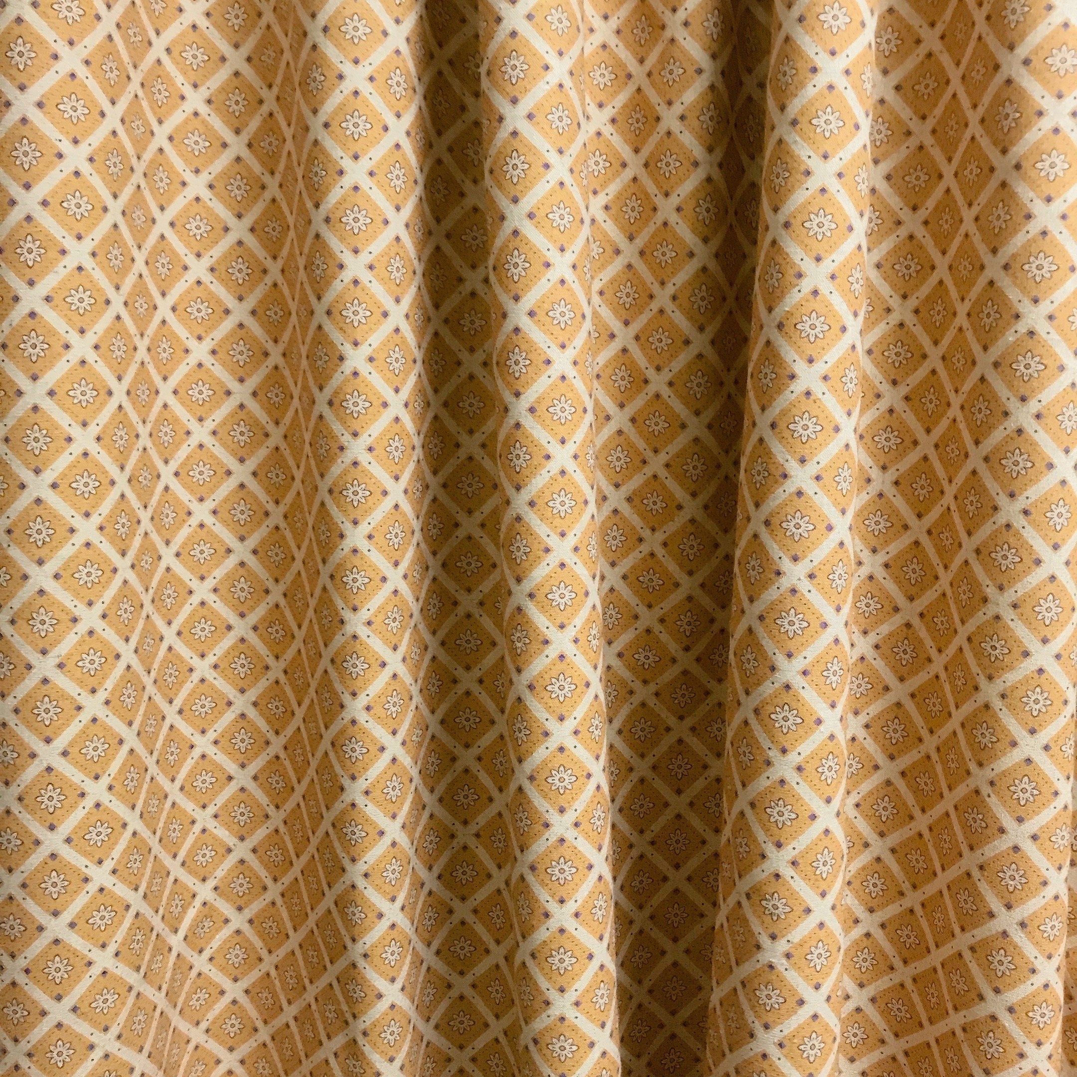 Camel and Beige Rhombus Floral Curtain on Natural Beige