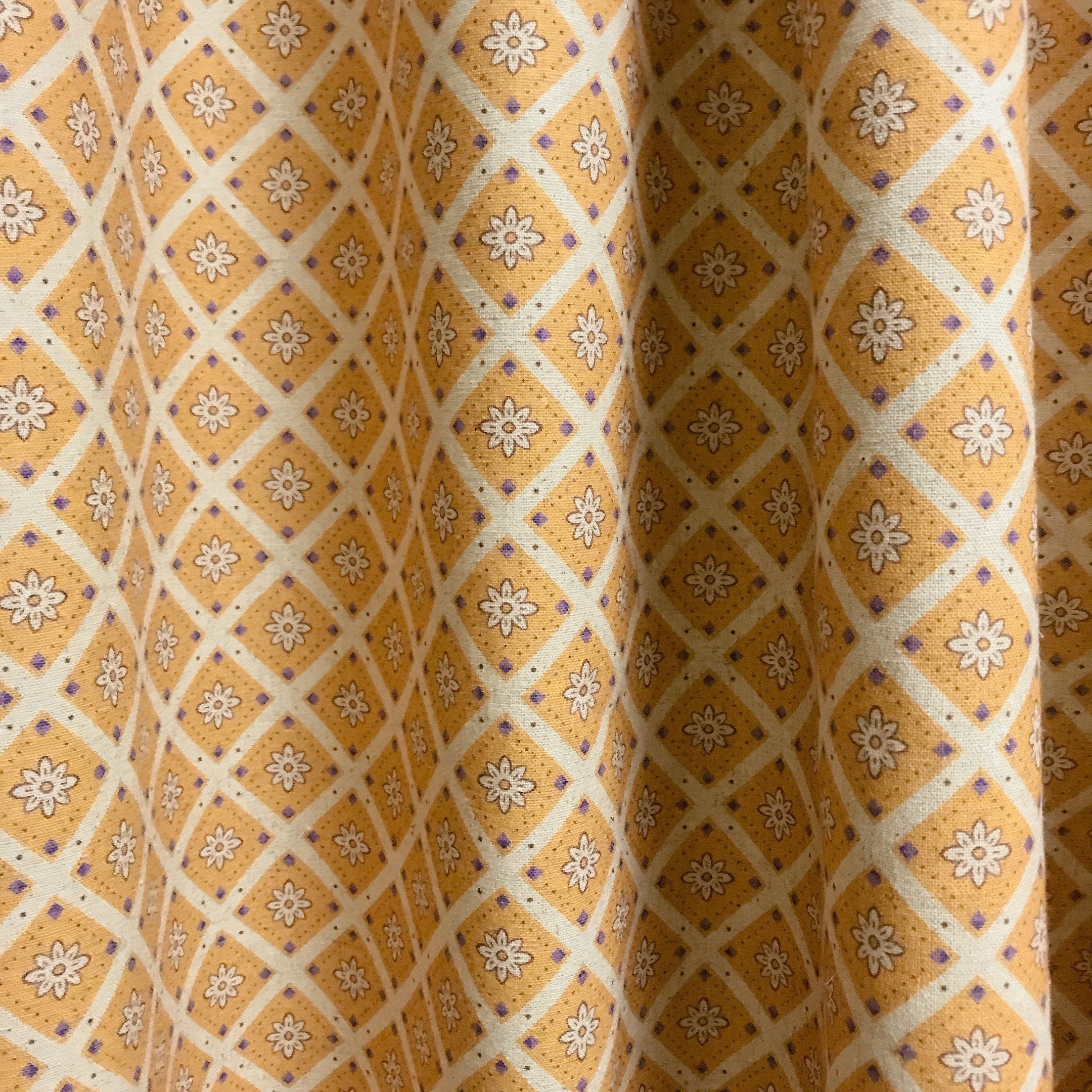Camel and Beige Rhombus Floral Curtain on Natural Beige