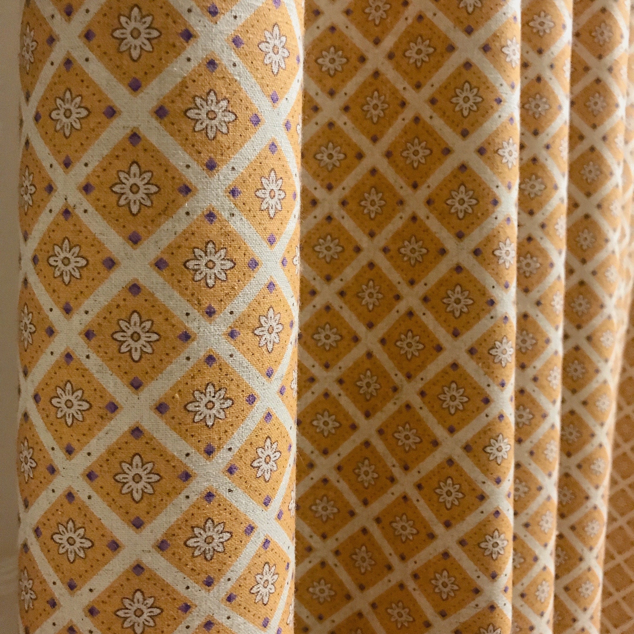 Camel and Beige Rhombus Floral Curtain on Natural Beige