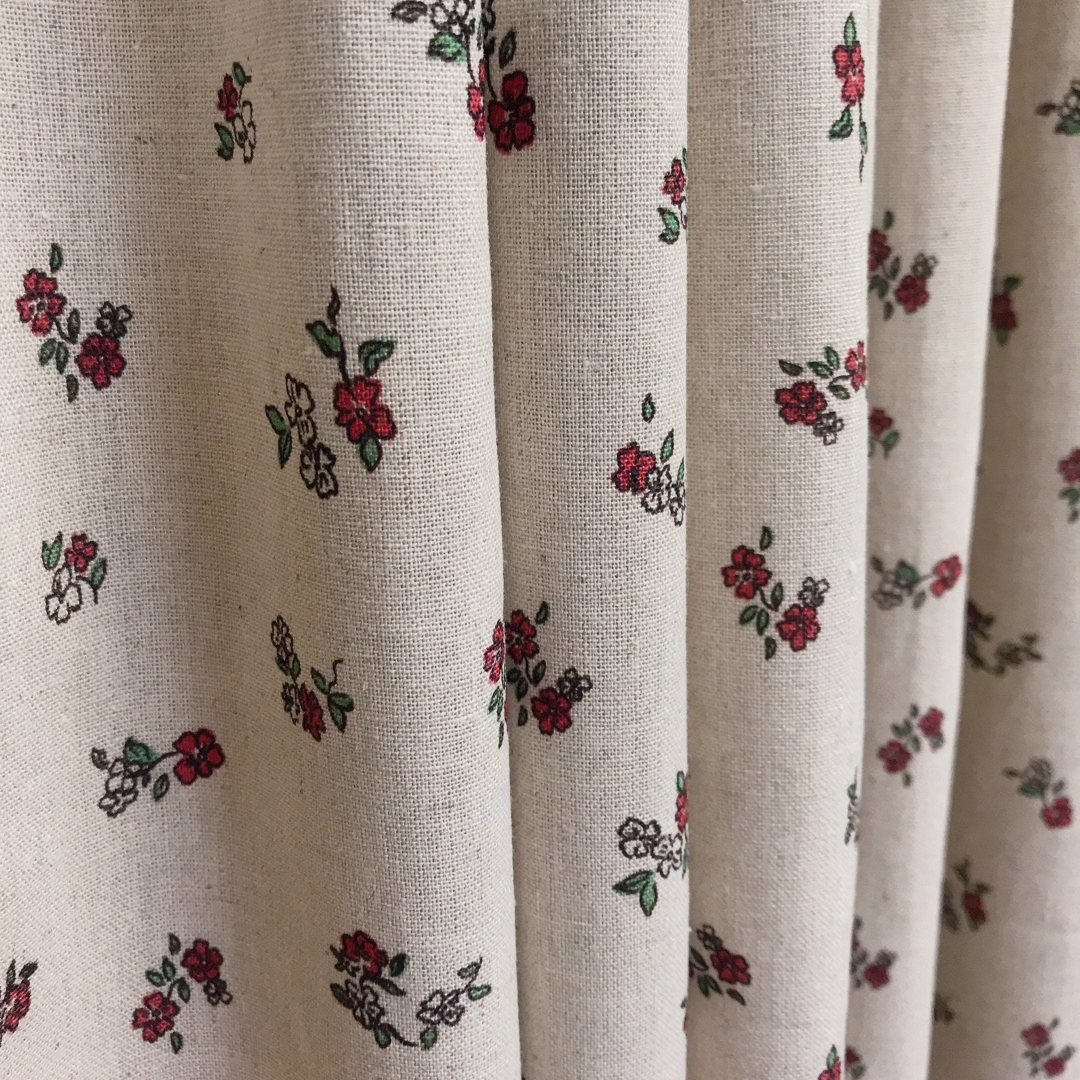 Small Red Floral Curtain on Natural Beige