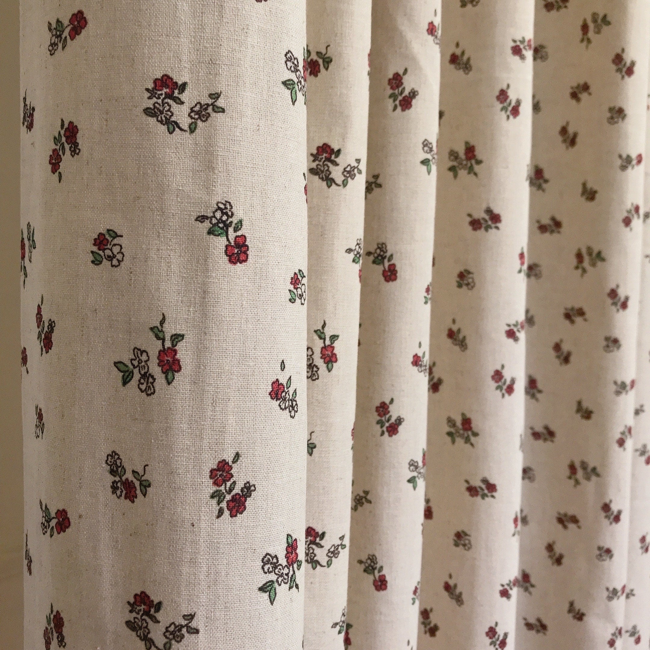 Small Red Floral Curtain on Natural Beige