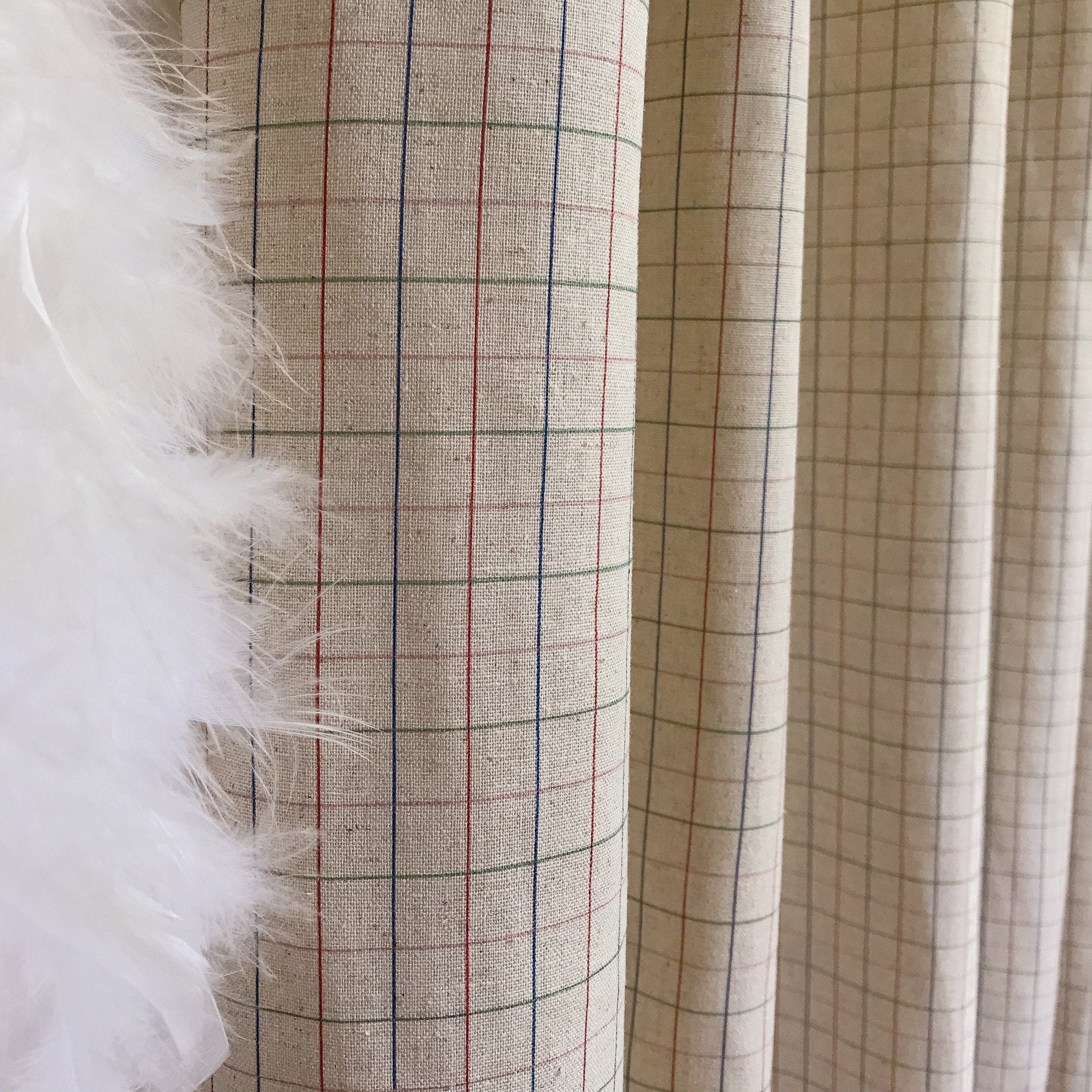 Olive Burgundy and Pink Plaid Curtain on Natural Beige
