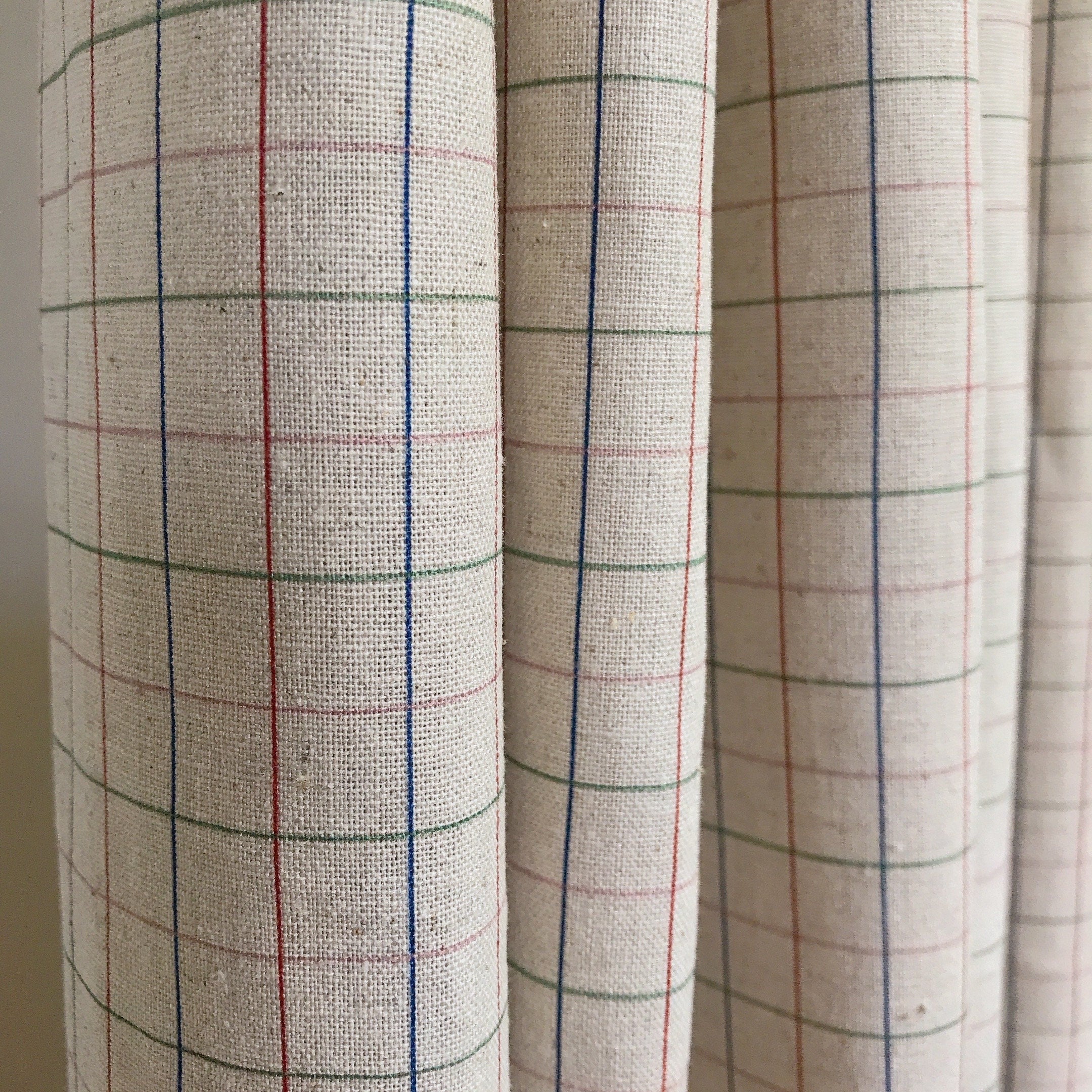 Olive Burgundy and Pink Plaid Curtain on Natural Beige