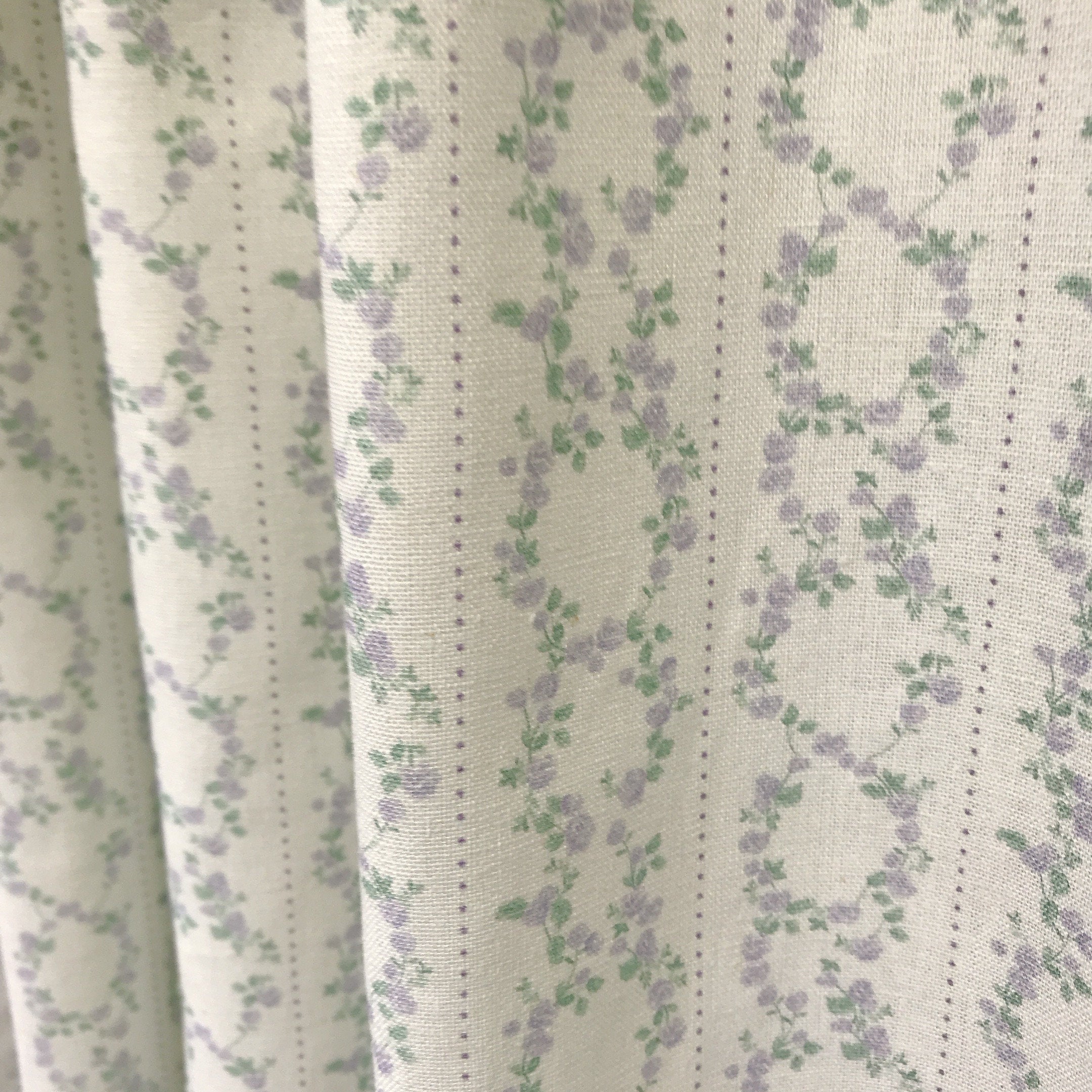 Lavender Floral Curtain with Green Vines on White