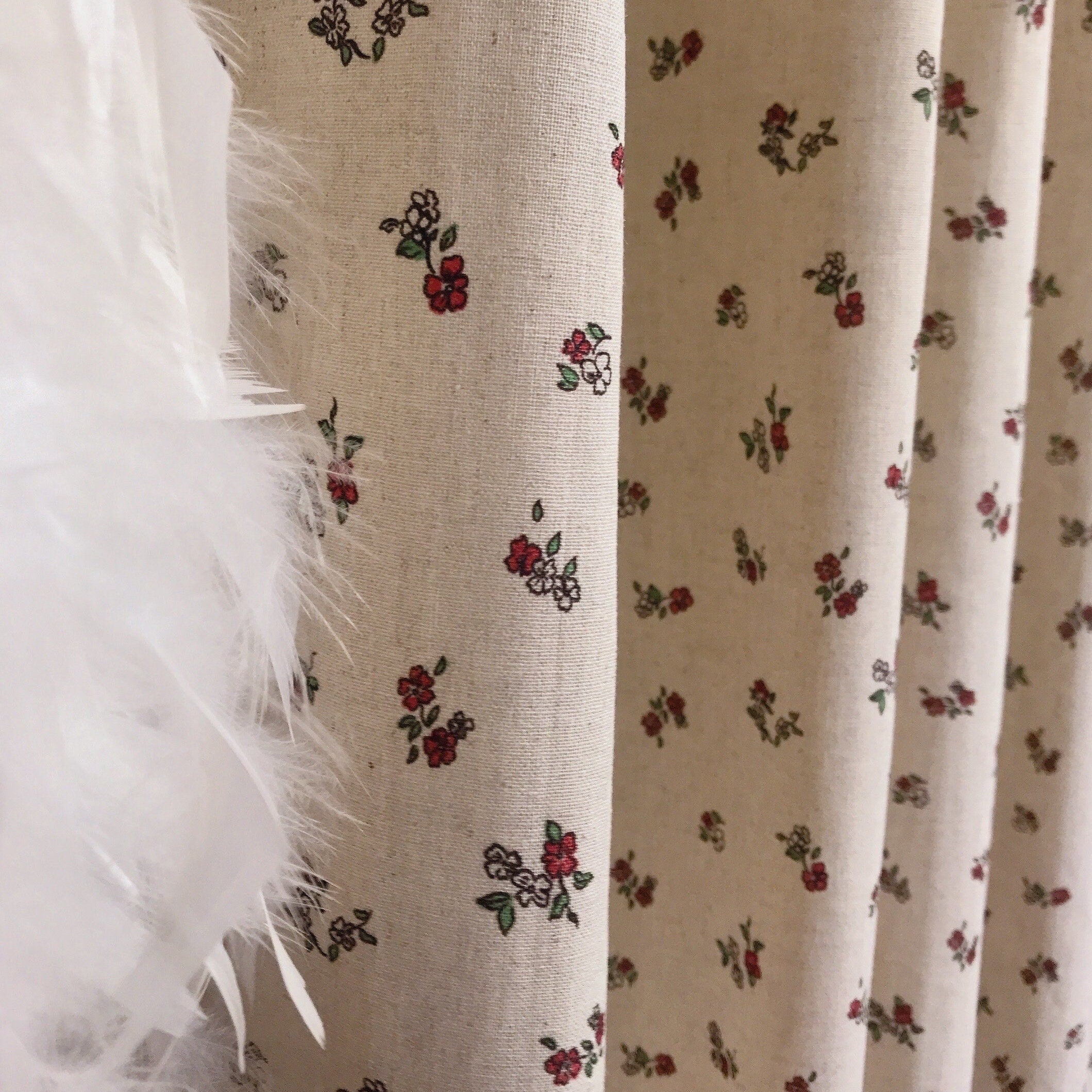 Small Red Floral Curtain on Natural Beige