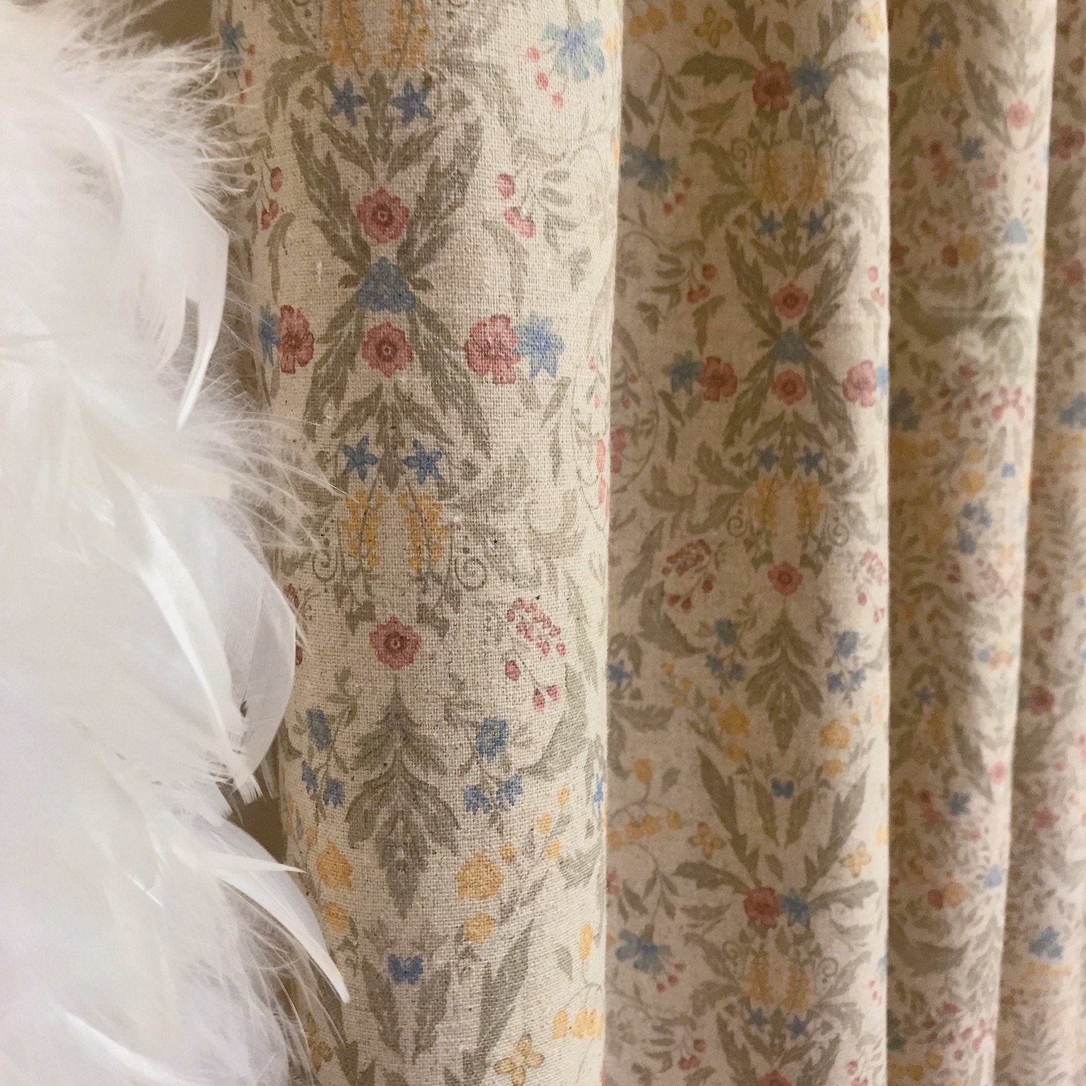 Muted Multicolor Floral Curtain on Natural Beige