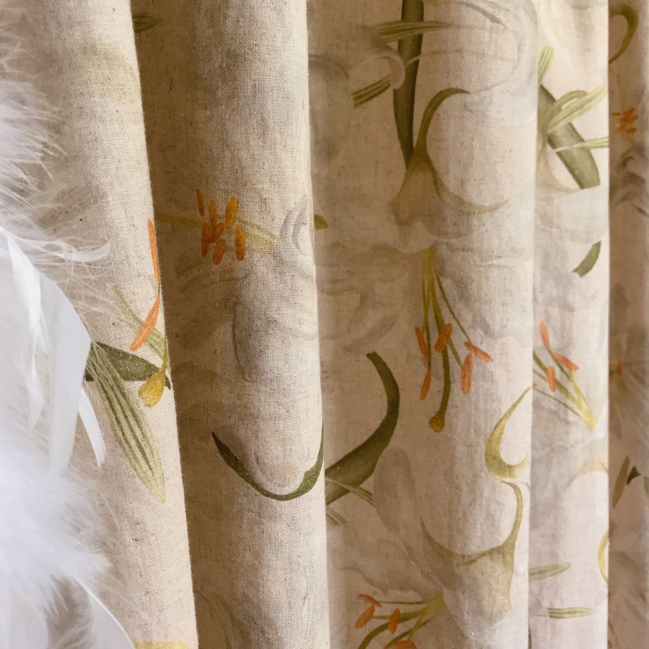 Light Grey Floral Curtain on Natural Beige