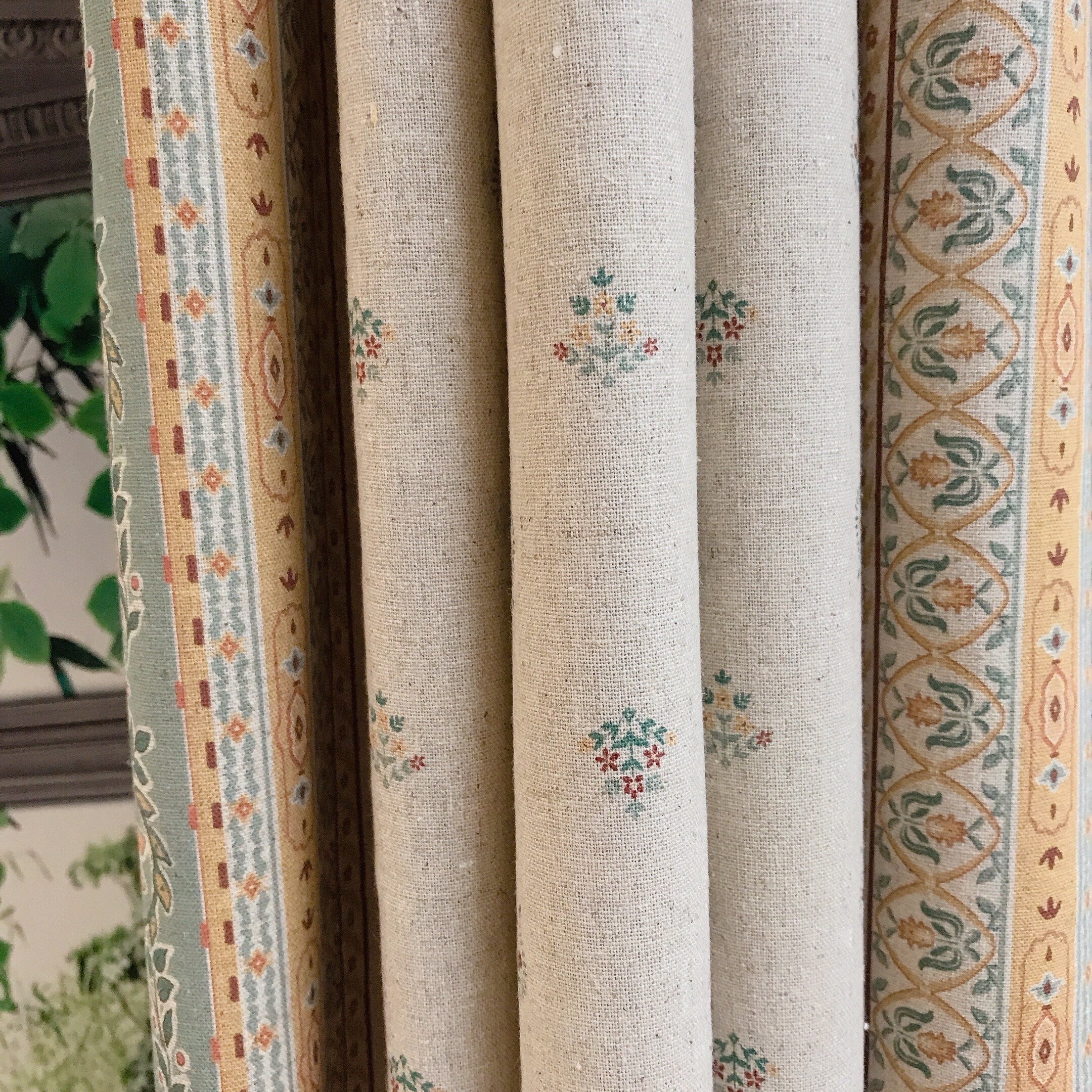 Multicolor Border Floral Curtain on Natural Beige