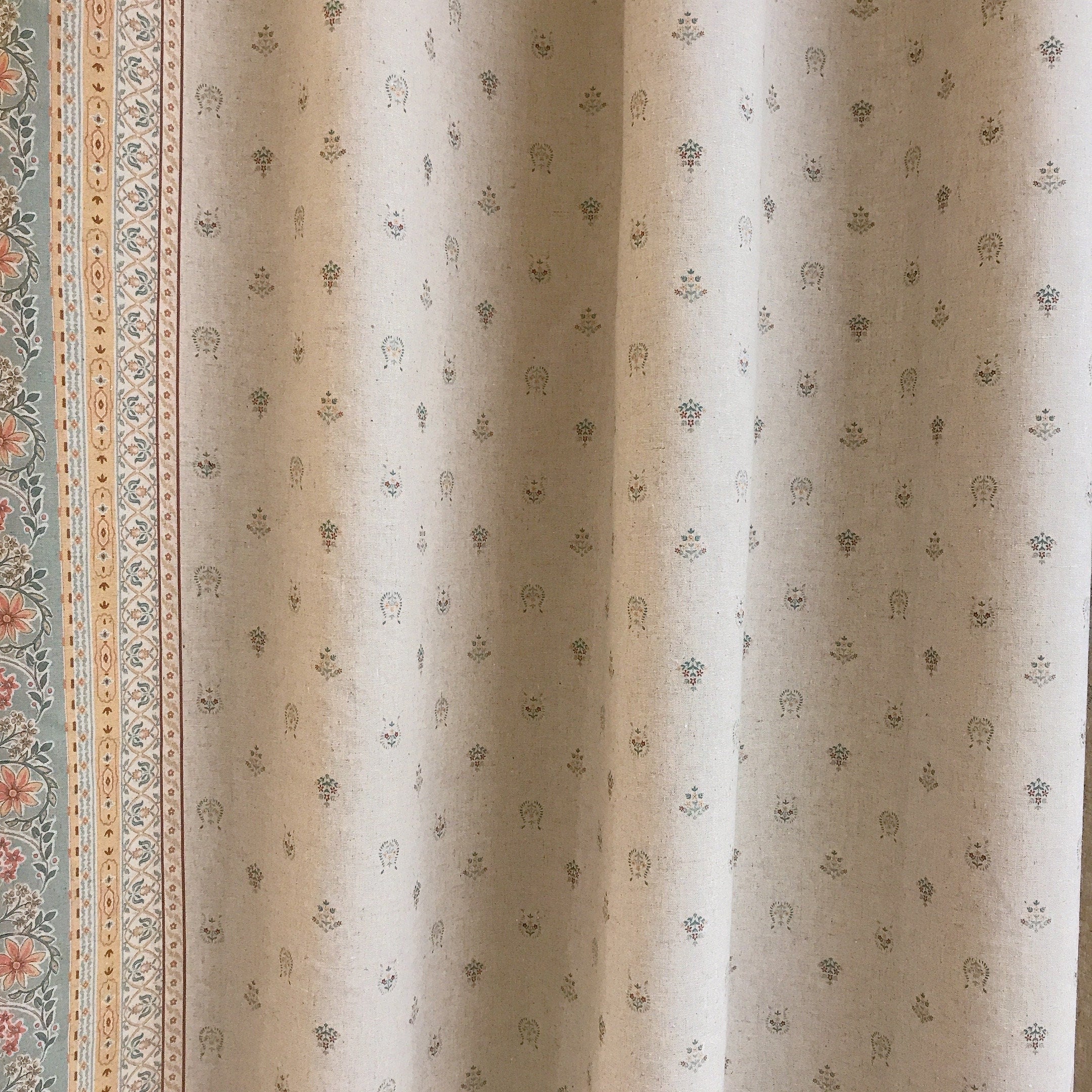 Multicolor Border Floral Curtain on Natural Beige