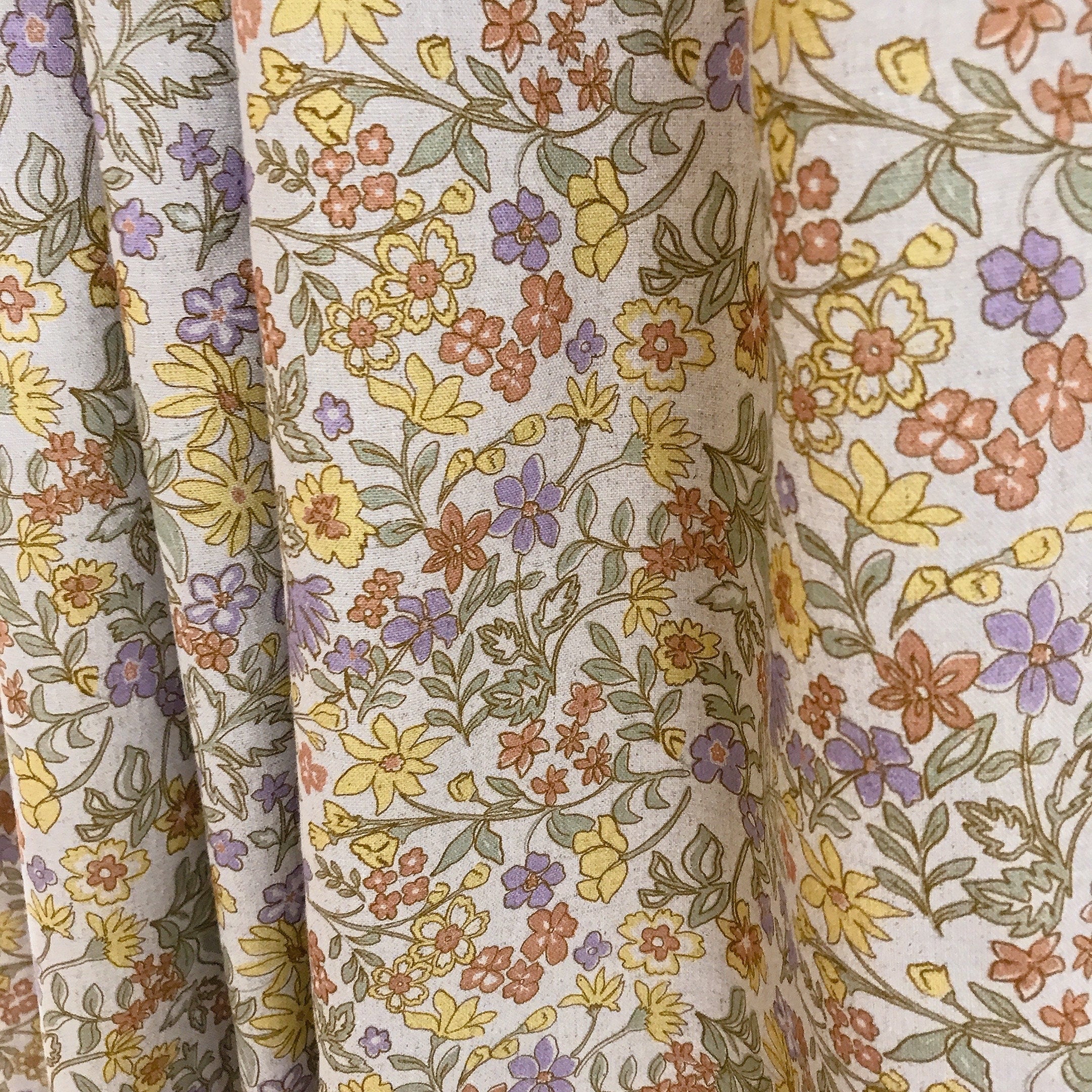 Purple Yellow and Brick Floral Curtain on Natural Beige