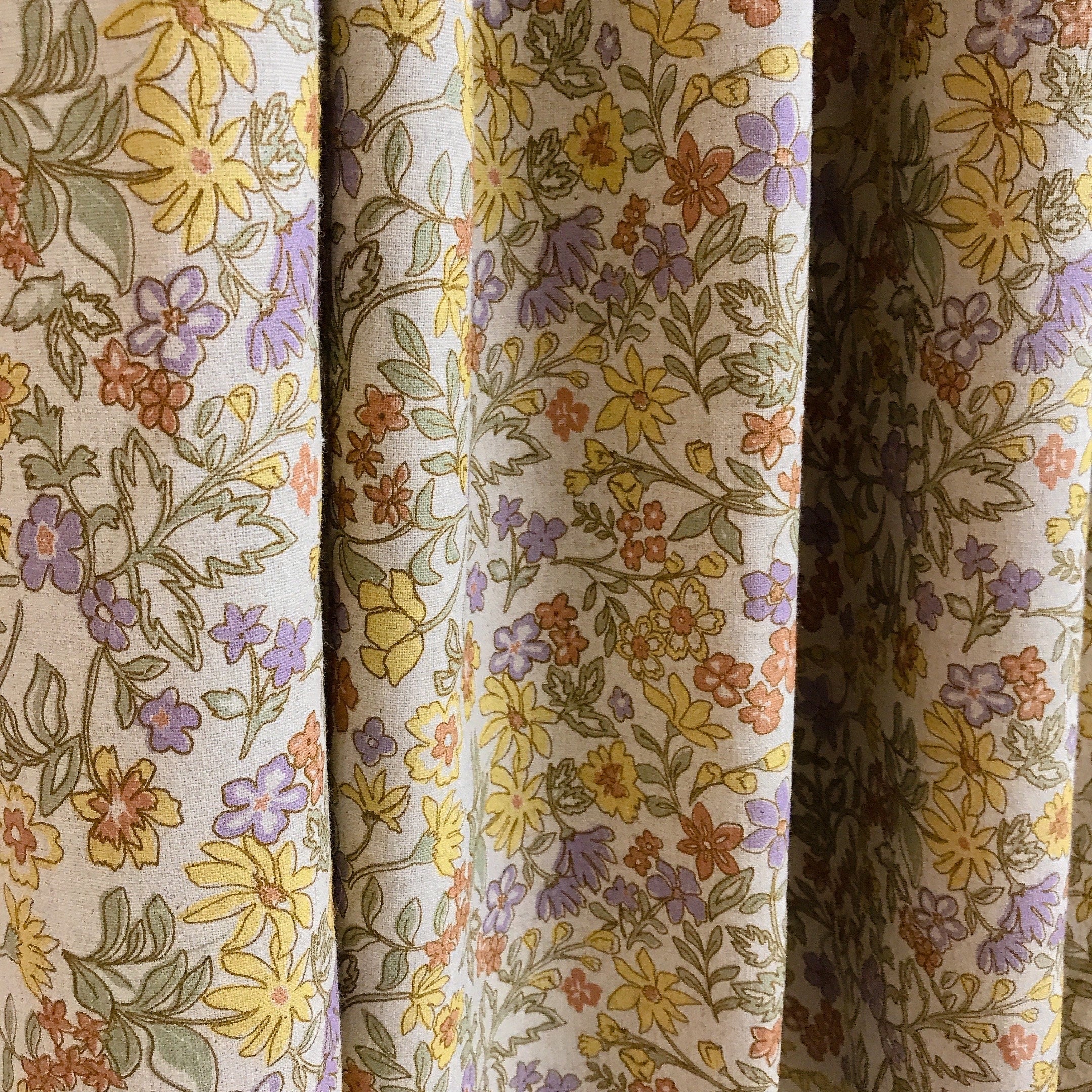 Purple Yellow and Brick Floral Curtain on Natural Beige