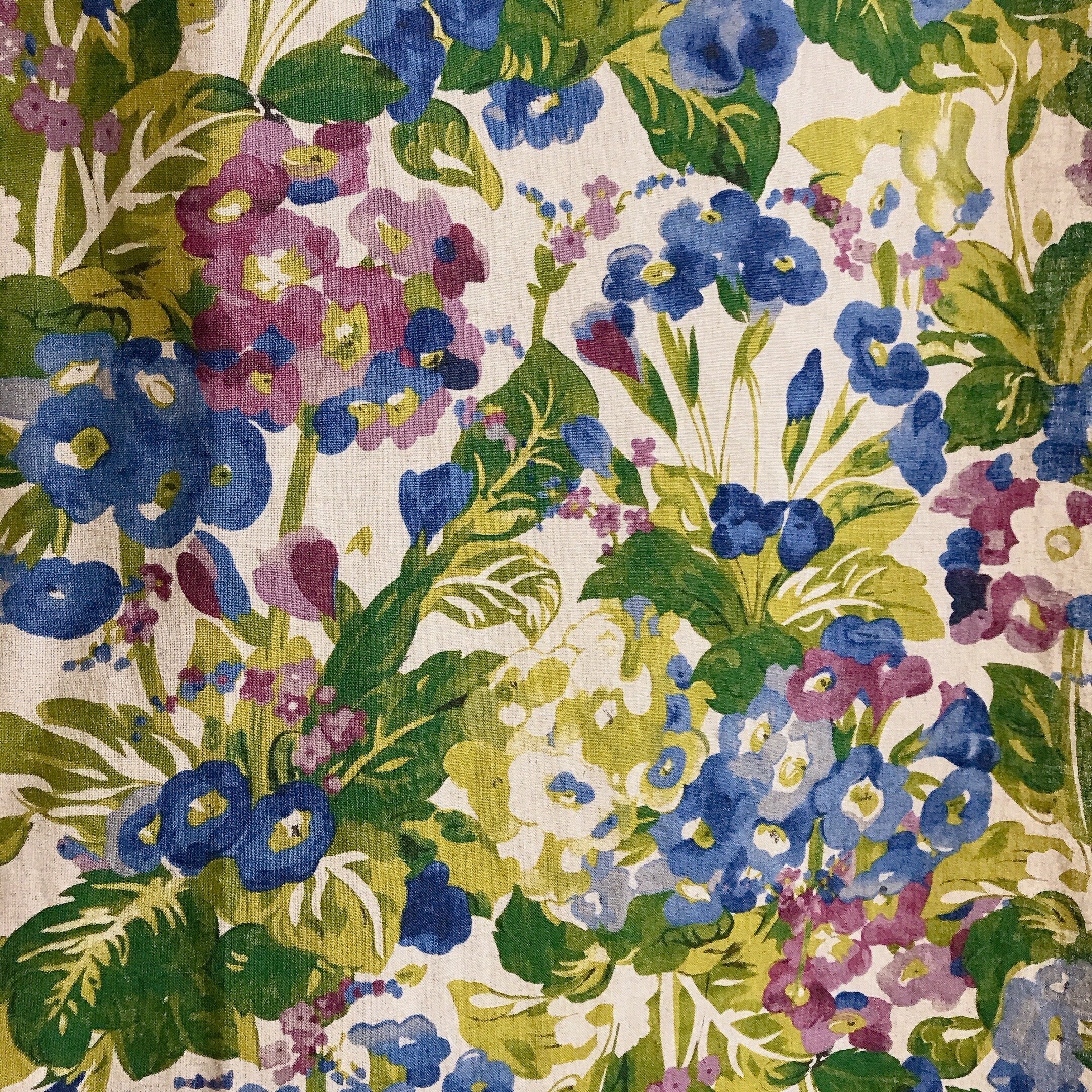 Blue and Purple Floral Curtain on Natural Beige