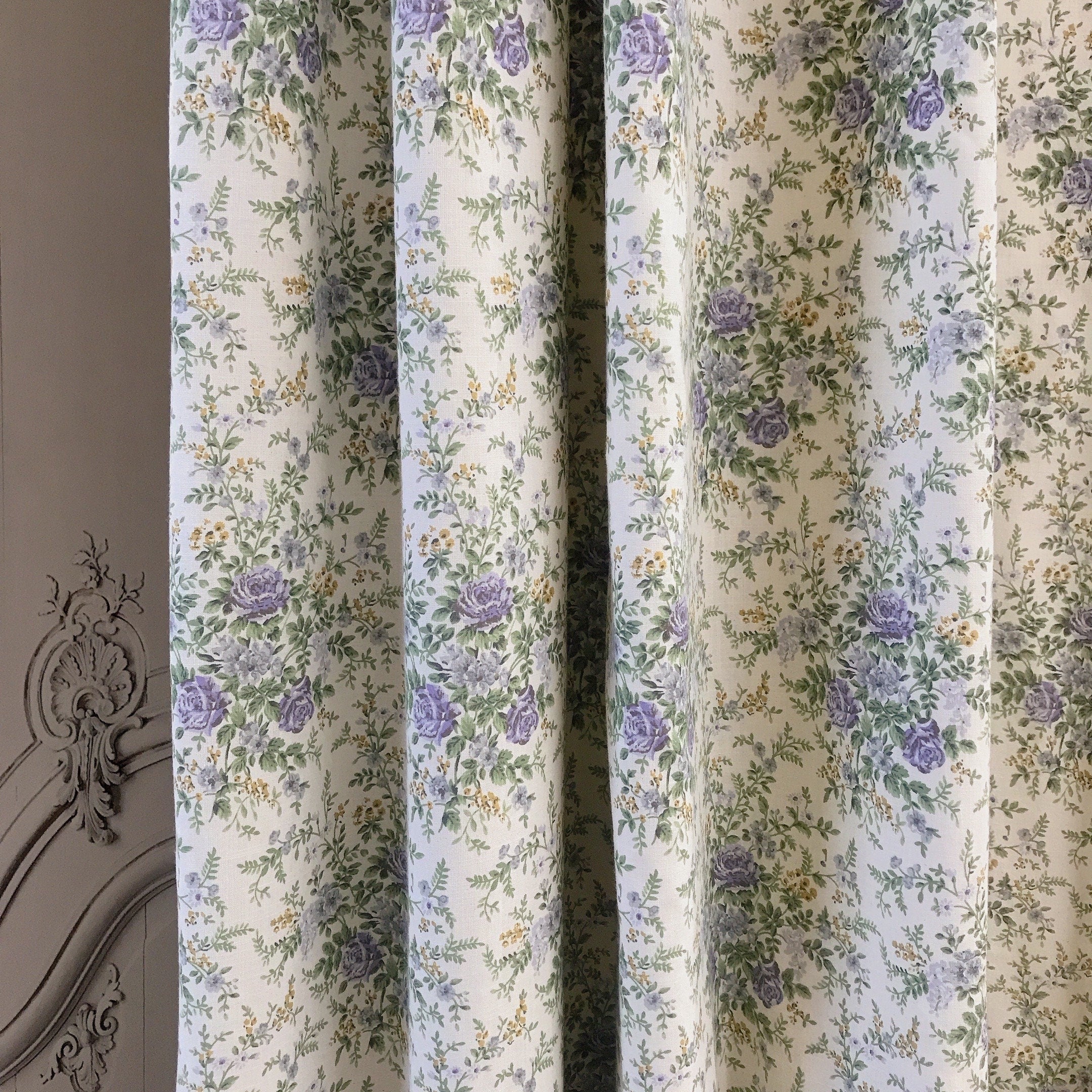Purple Floral Curtain on Natural Beige