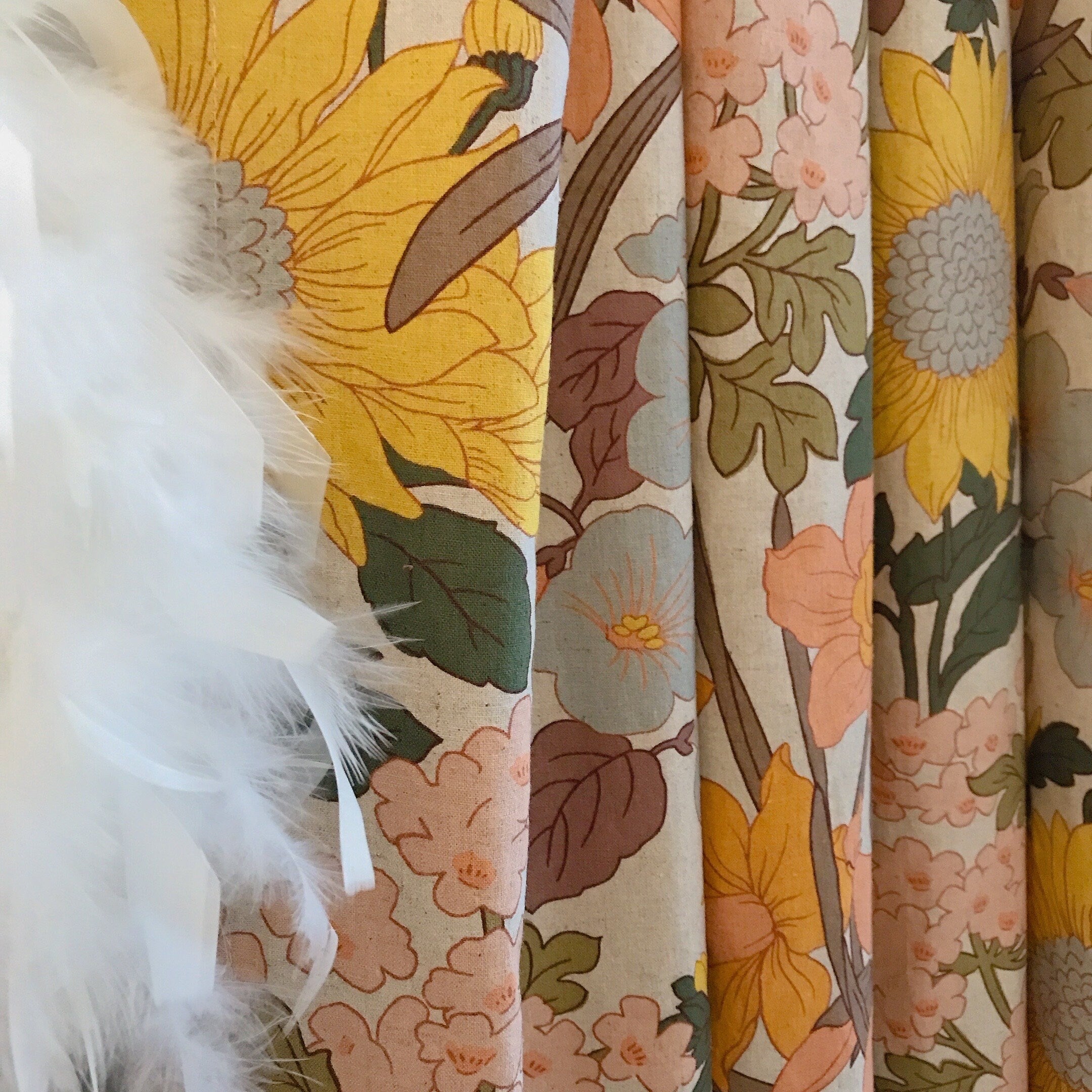 Sunflower Blossom Curtain on Natural Beige