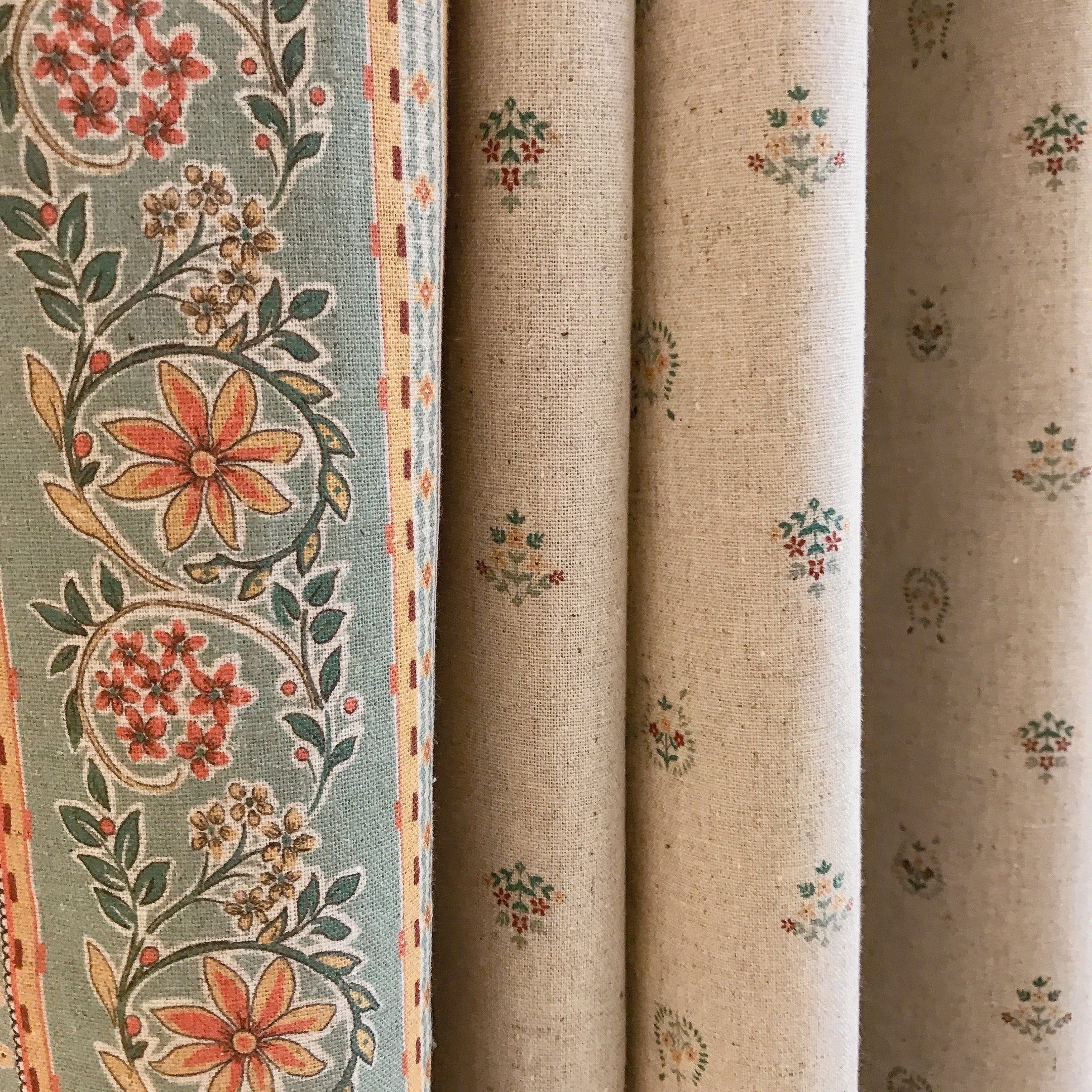 Multicolor Border Floral Curtain on Natural Beige