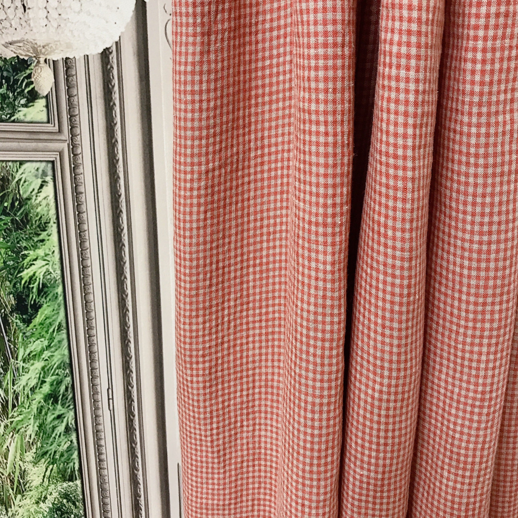 Red and Natural Beige Mini Gingham Curtain