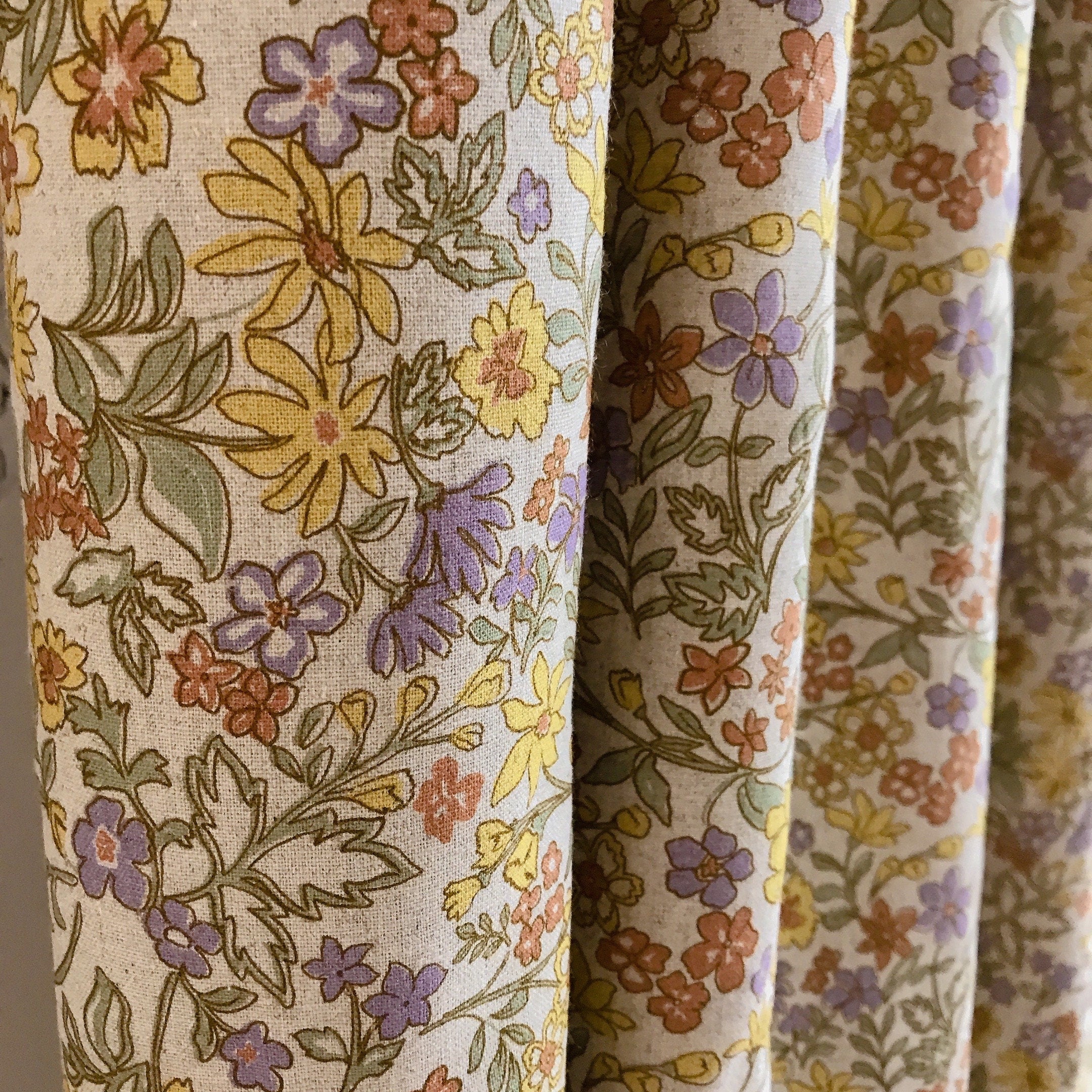 Purple Yellow and Brick Floral Curtain on Natural Beige