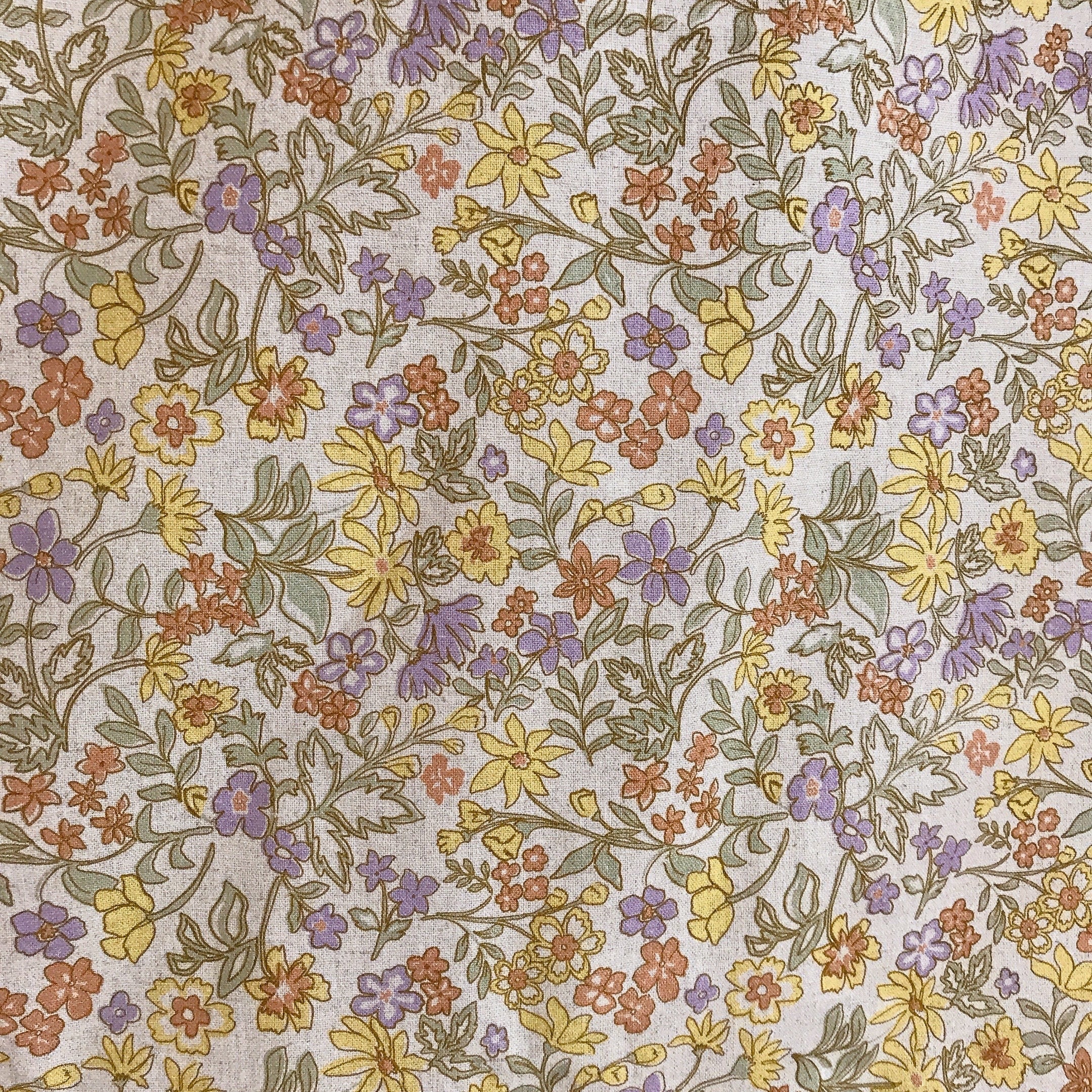 Purple Yellow and Brick Floral Curtain on Natural Beige
