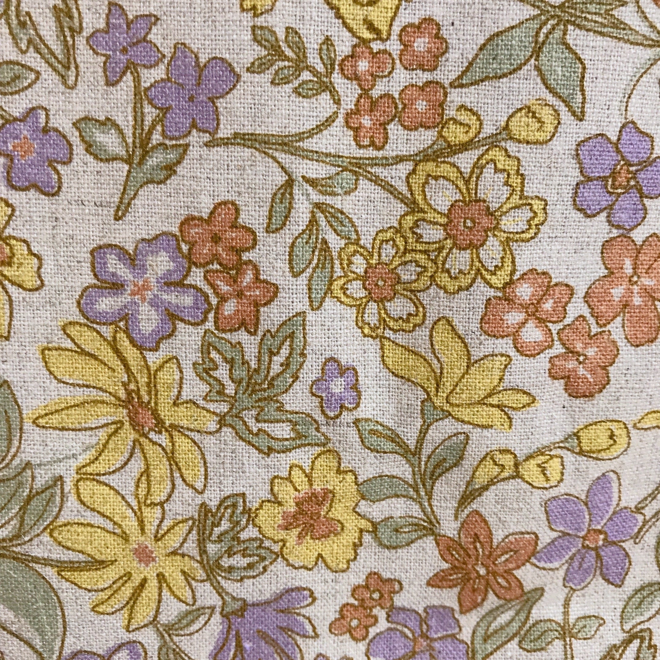 Purple Yellow and Brick Floral Curtain on Natural Beige