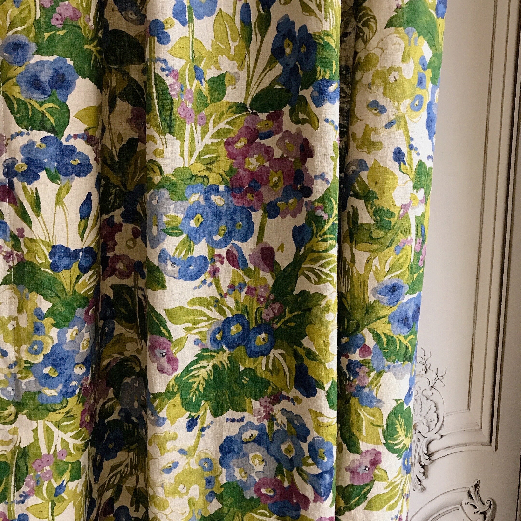 Blue and Purple Floral Curtain on Natural Beige