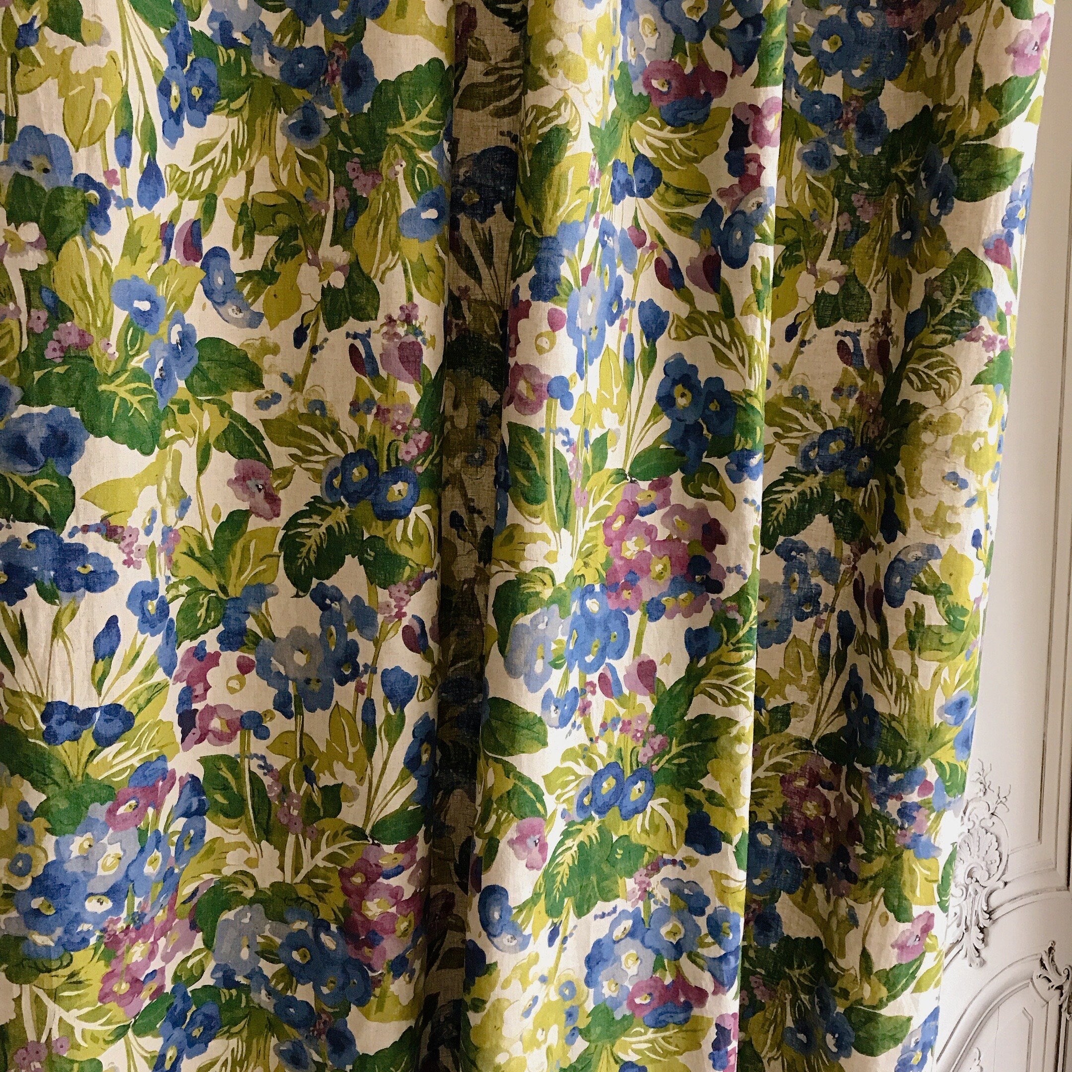 Blue and Purple Floral Curtain on Natural Beige