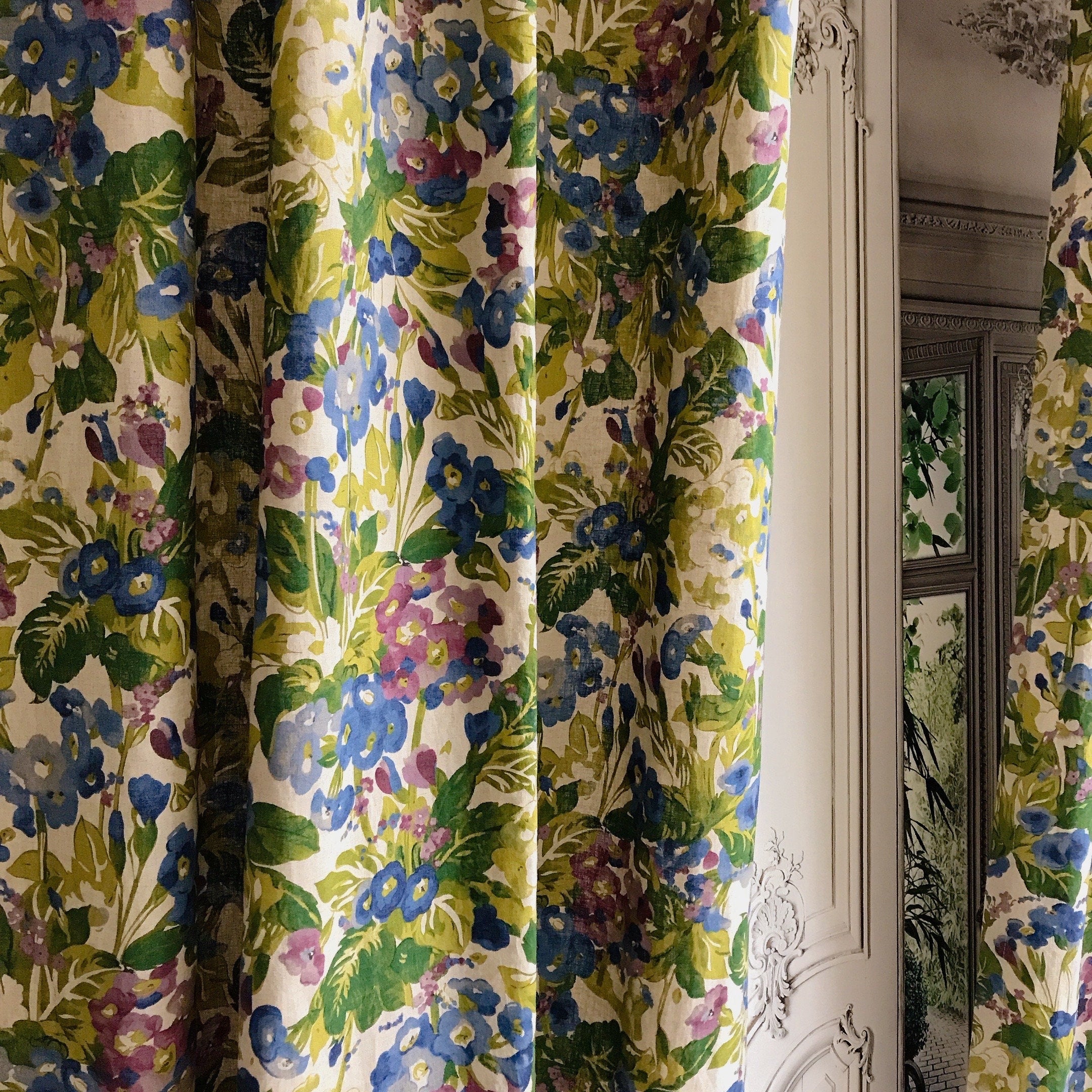 Blue and Purple Floral Curtain on Natural Beige
