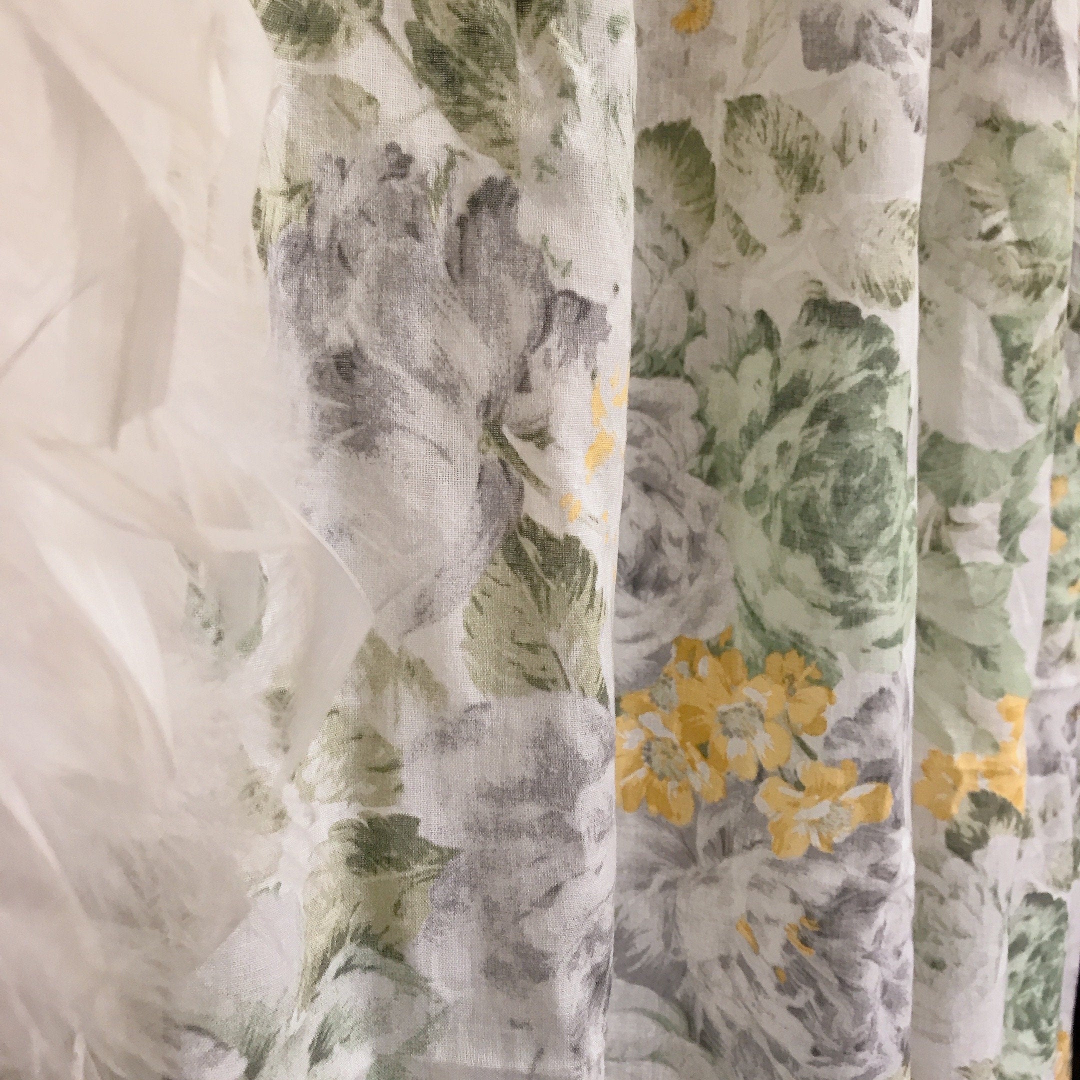 Light Grey Bold Floral Curtain on White