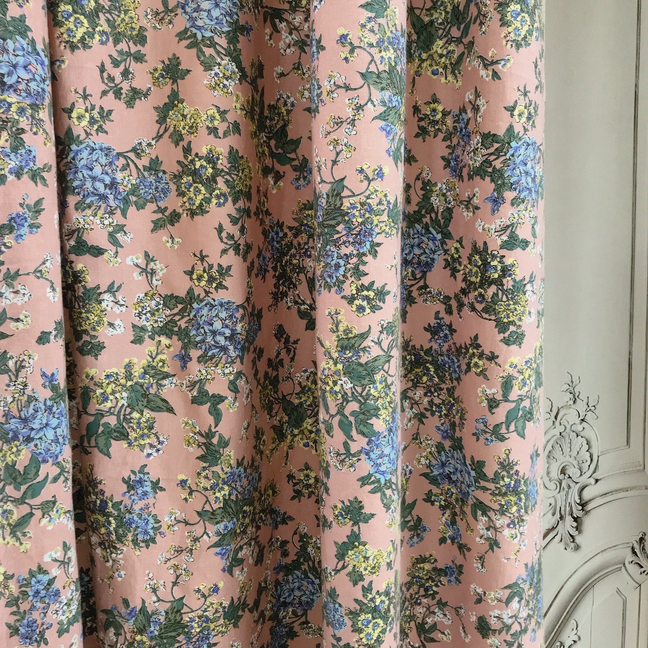 Purple Yellow Floral Curtain With Dark Indigo and Pink Accents