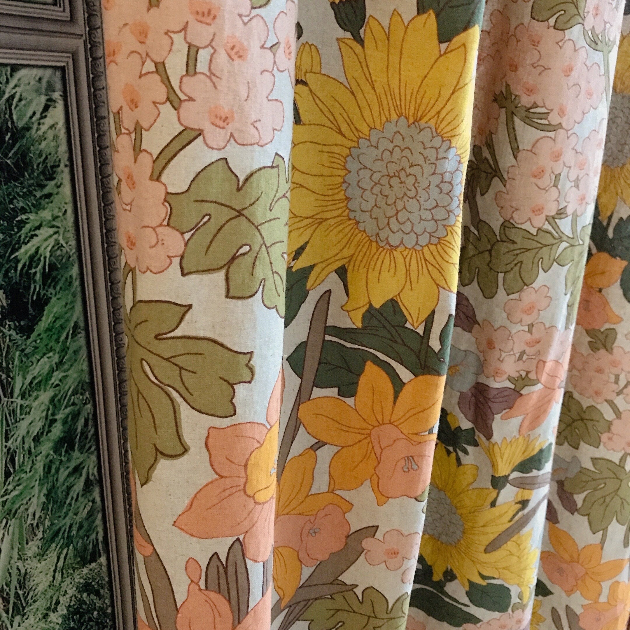 Sunflower Blossom Curtain on Natural Beige